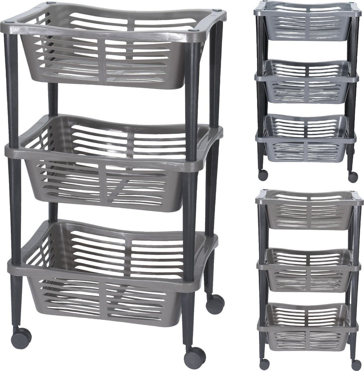 3 Tier Kitchen Trolley - 60x40x30cm Vegetable Trolley Basket On Wheels - Fruit and Veg Kitchen Organiser Well Ventilated Basket Household Storage Rack – Assorted Colours