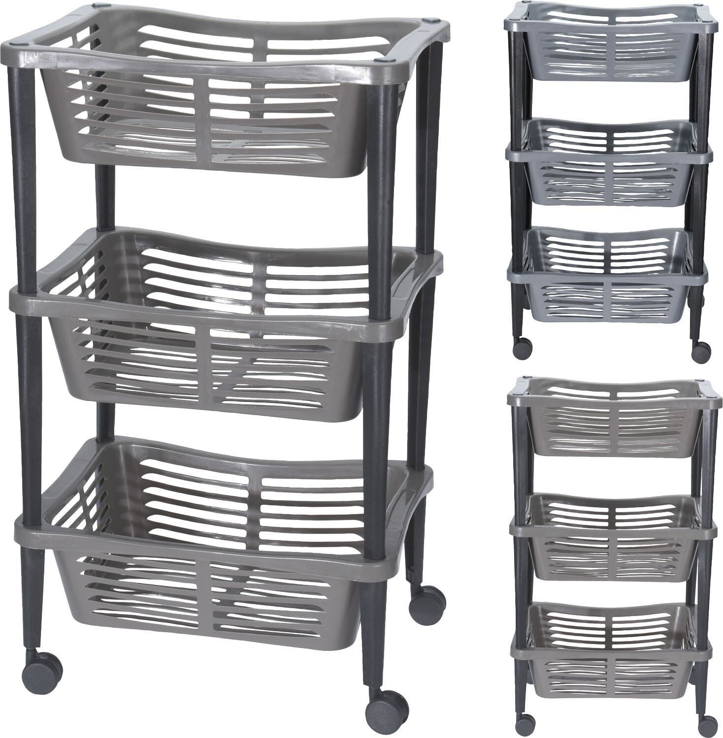 3 Tier Kitchen Trolley - 60x40x30cm Vegetable Trolley Basket On Wheels - Fruit and Veg Kitchen Organiser Well Ventilated Basket Household Storage Rack – Assorted Colours