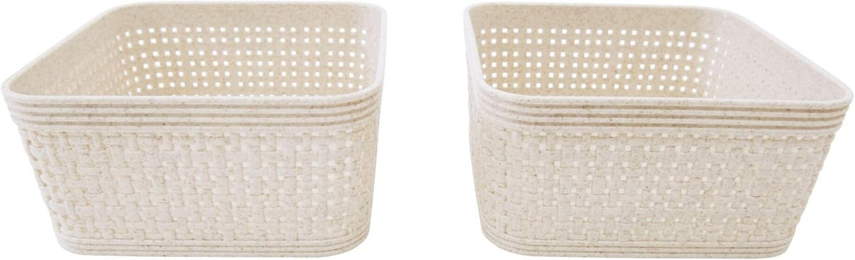 Woven Design Storage Basket | Stackable Plastic Organisers - Set of 2 (25 x 19cm)