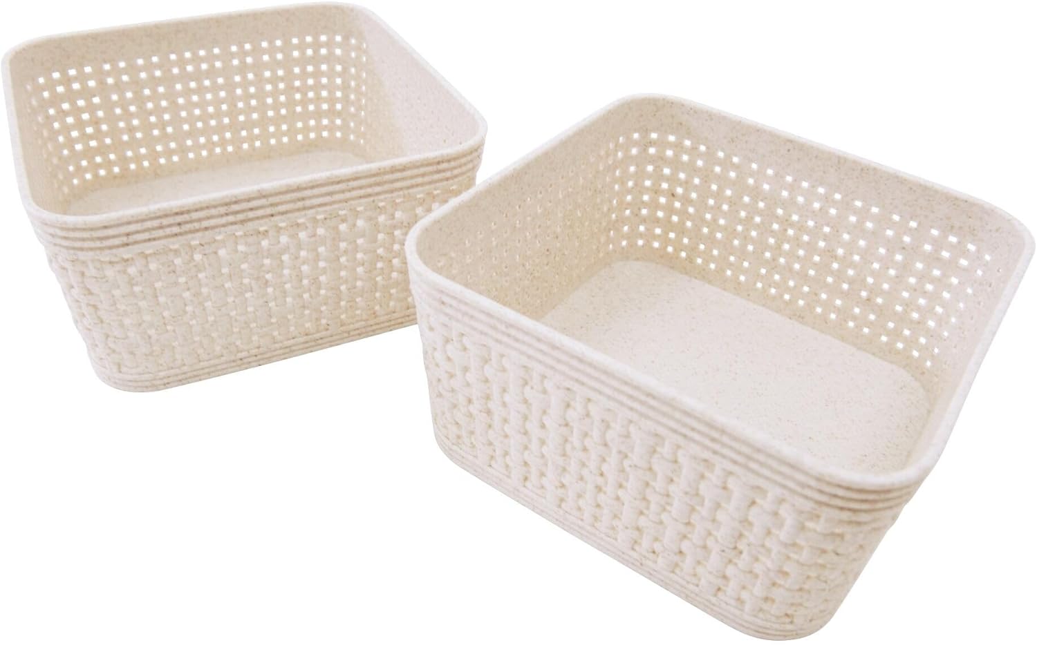 Woven Design Storage Basket | Stackable Plastic Organisers - Set of 2 (25 x 19cm)