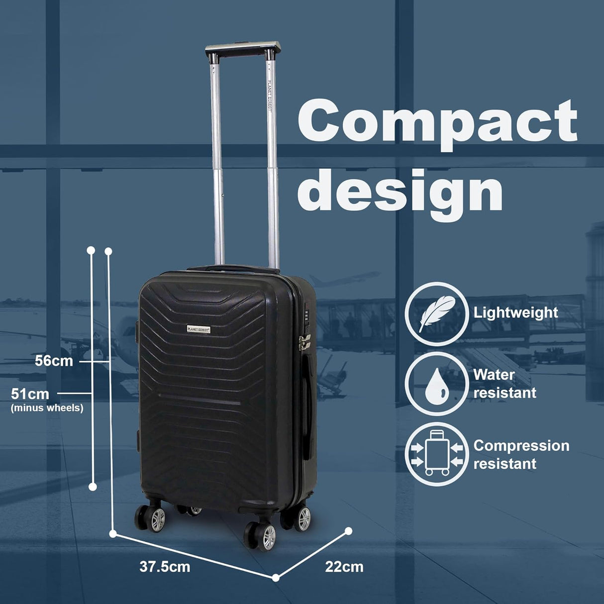 Planet Direct Suitcase (51x35x23cm) Lightweight ABS Hard Shell 4 Detachable Spinner Wheels Luggage Bag