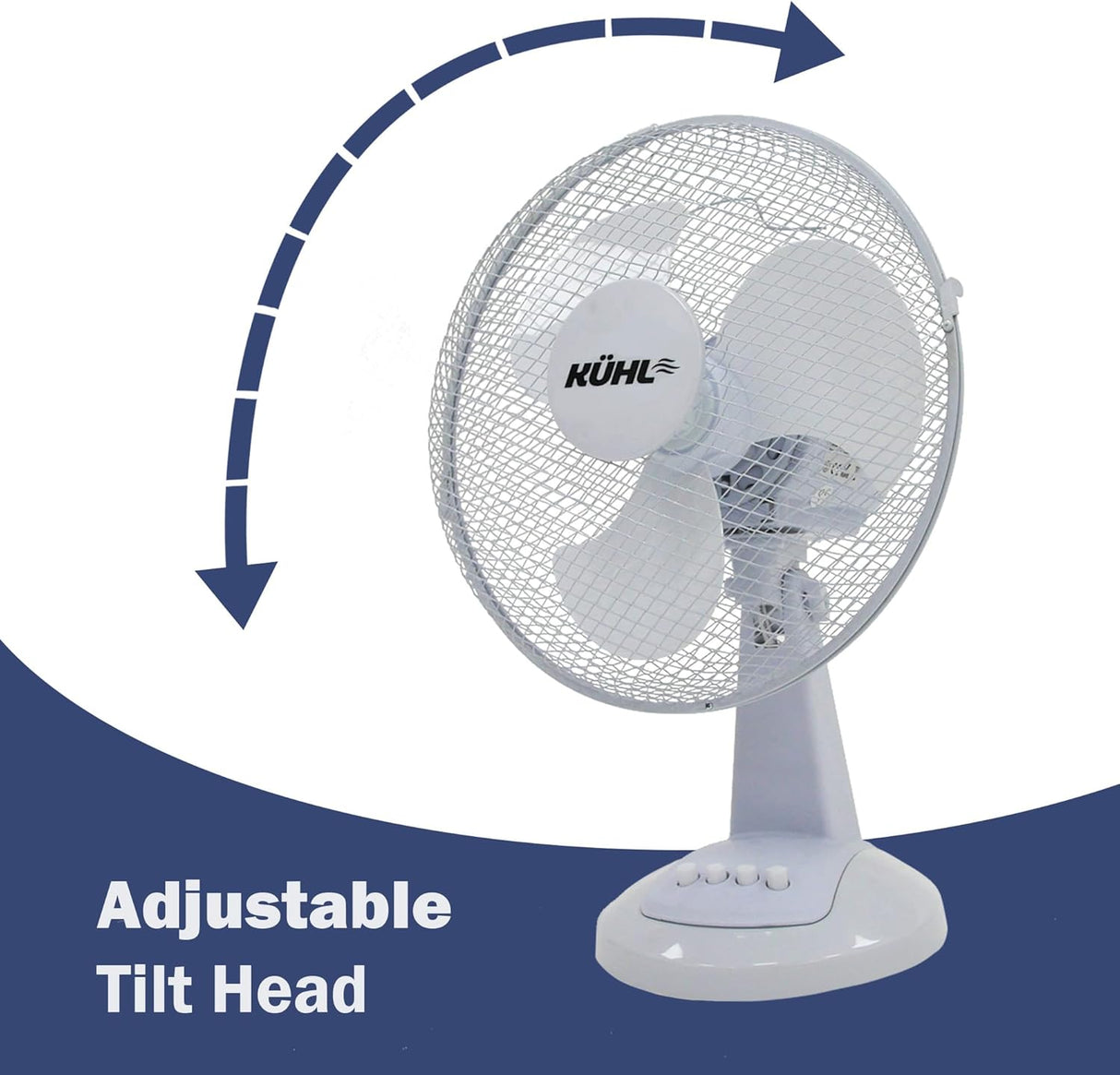 KÜHL 12" White Desk Fan Electric Oscillating Cooling Fan with 3 Speed Settings | Adjustable Tilt | Table Fan for Home, Office or Bedroom | Easy to Assemble