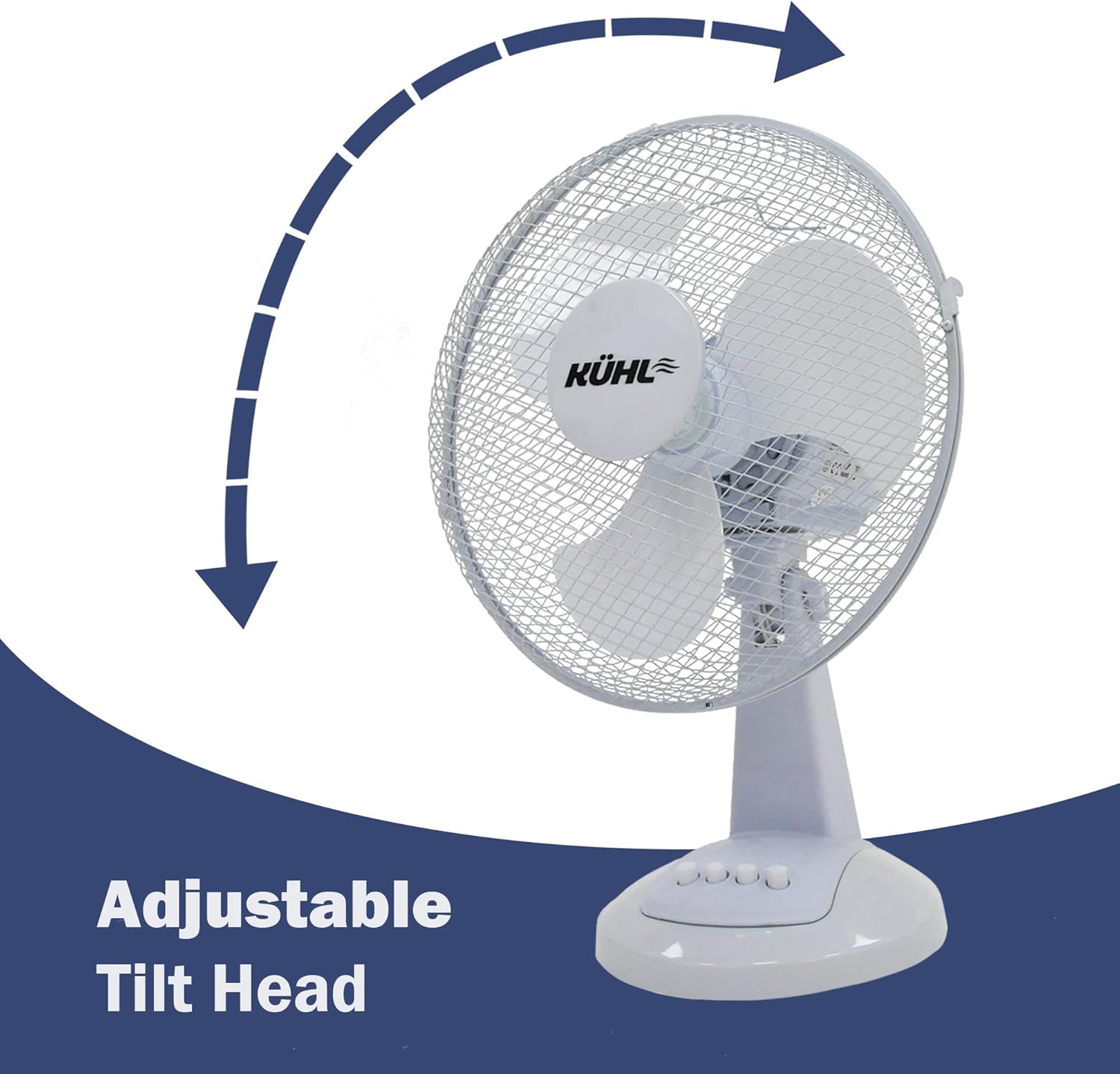 KÜHL 12" White Desk Fan Electric Oscillating Cooling Fan with 3 Speed Settings | Adjustable Tilt | Table Fan for Home, Office or Bedroom | Easy to Assemble
