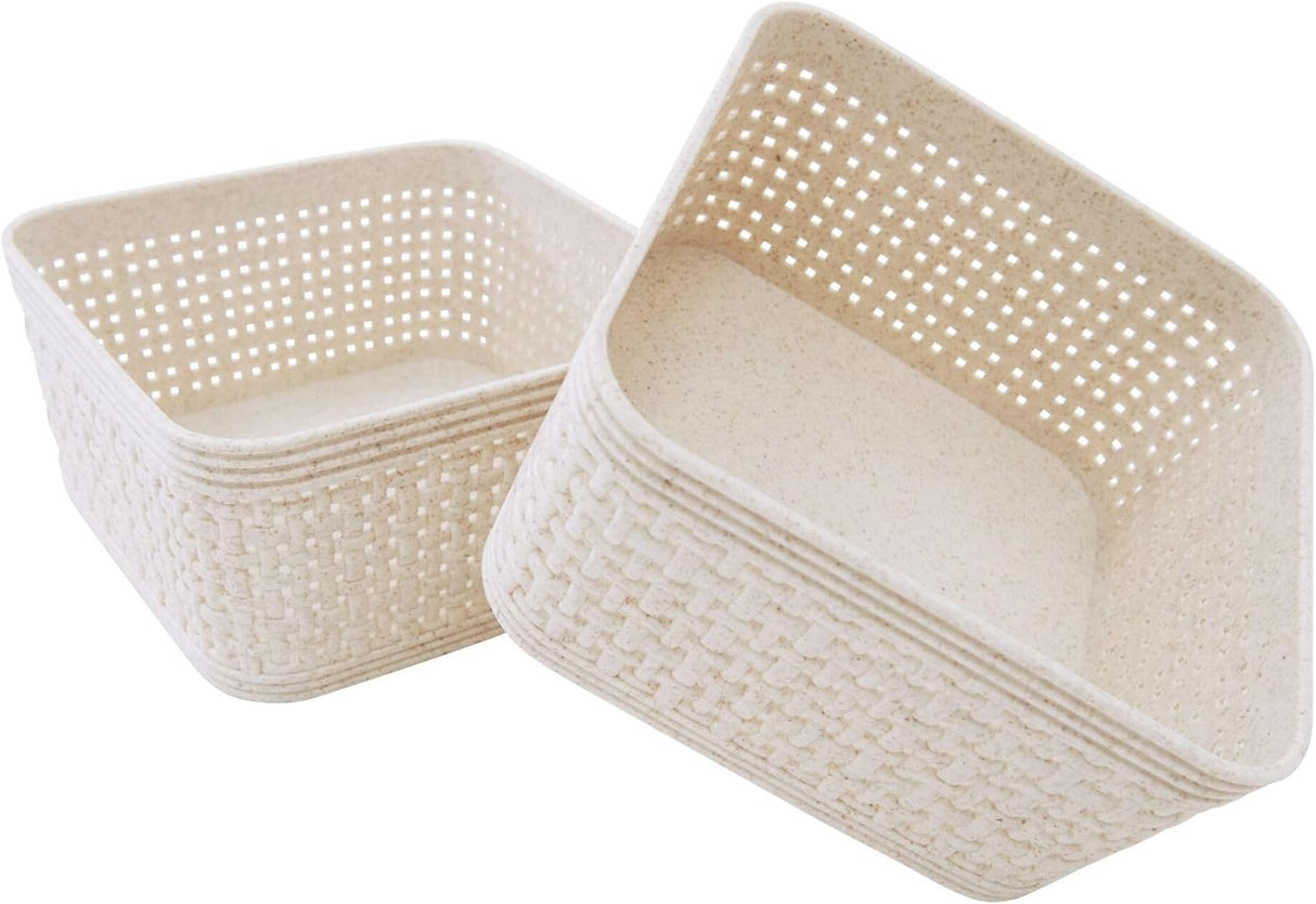 Woven Design Storage Basket | Stackable Plastic Organisers - Set of 2 (12 x 12cm)