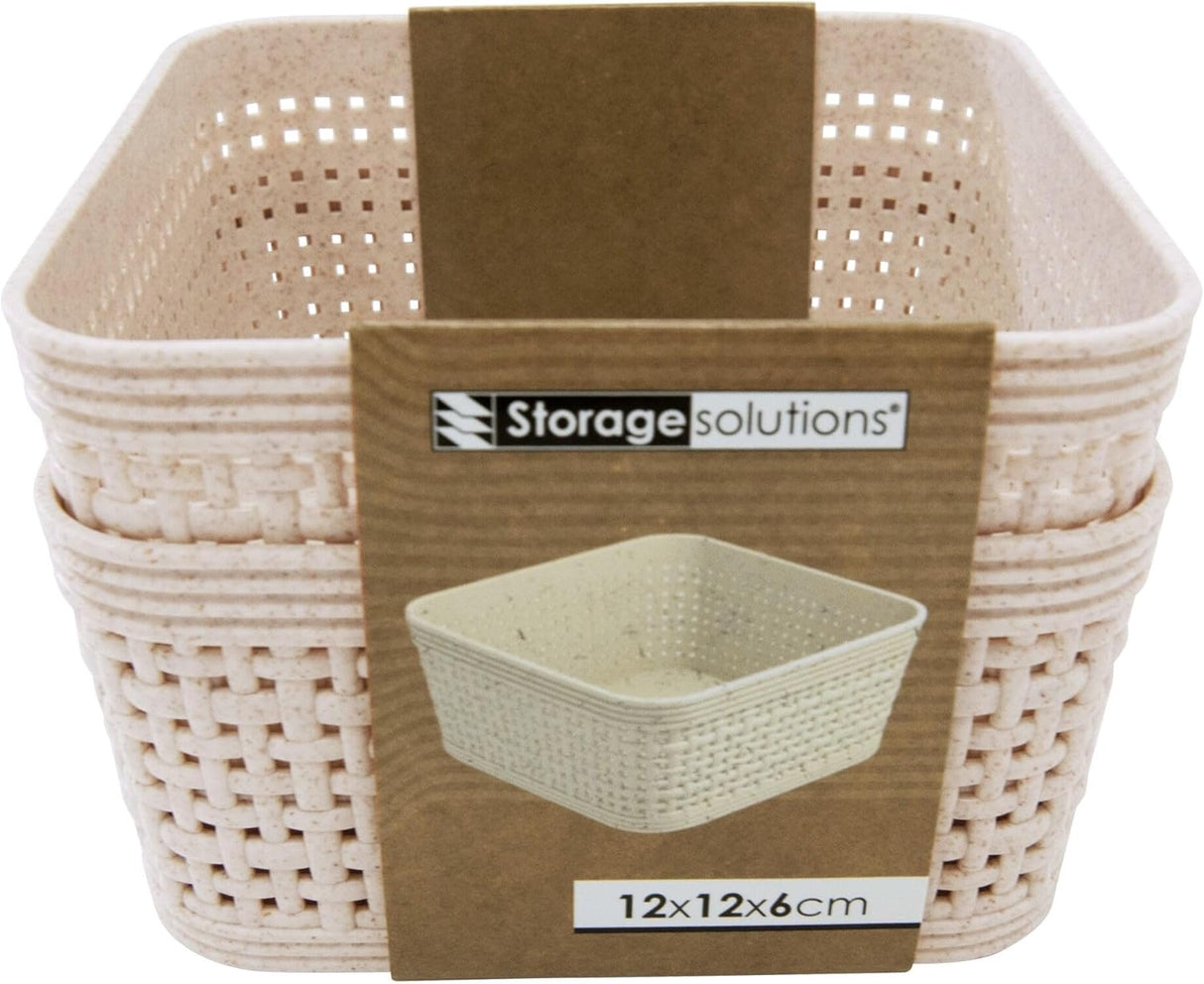 Woven Design Storage Basket | Stackable Plastic Organisers - Set of 2 (25 x 19cm)