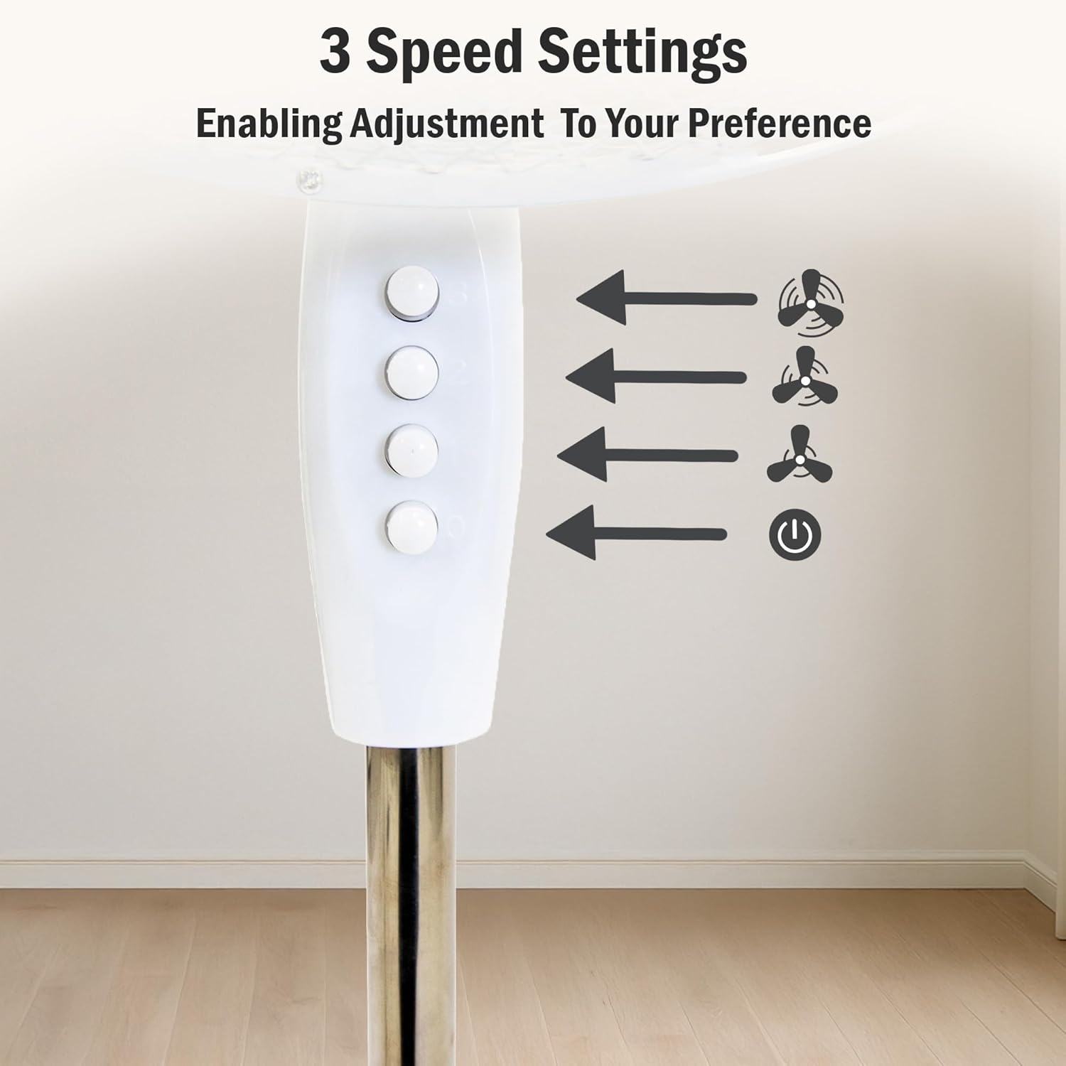 KÜHL 16" White Electric Pedestal Fan | 3 Speed Settings | 80° Oscillation | Adjustable Standing Fan | Easy to Assemble | For Home & Office