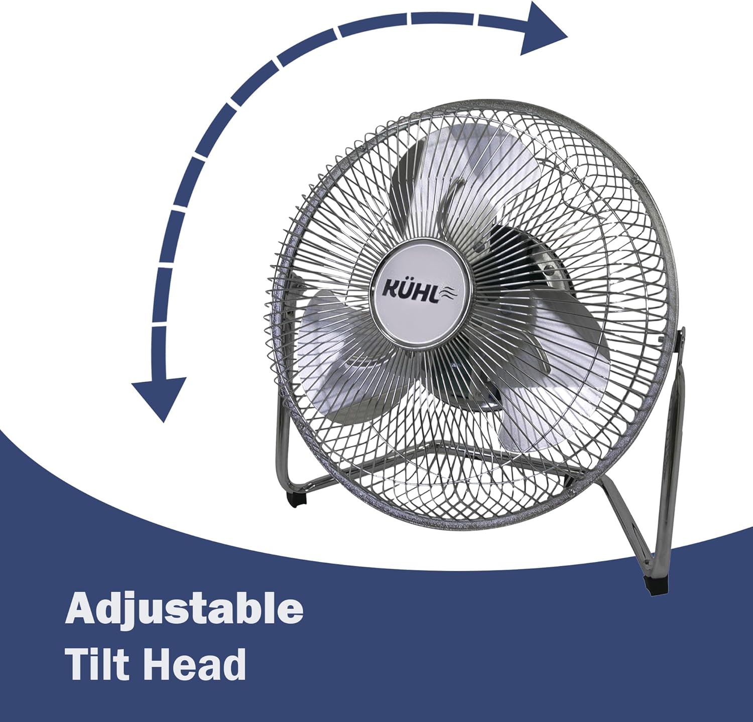 KÜHL Chrome Metal Floor Fan – 3 Speed Settings, Adjustable Tilt, No Assembly Required – Powerful Electric Desk & Room Fan for Home or Office