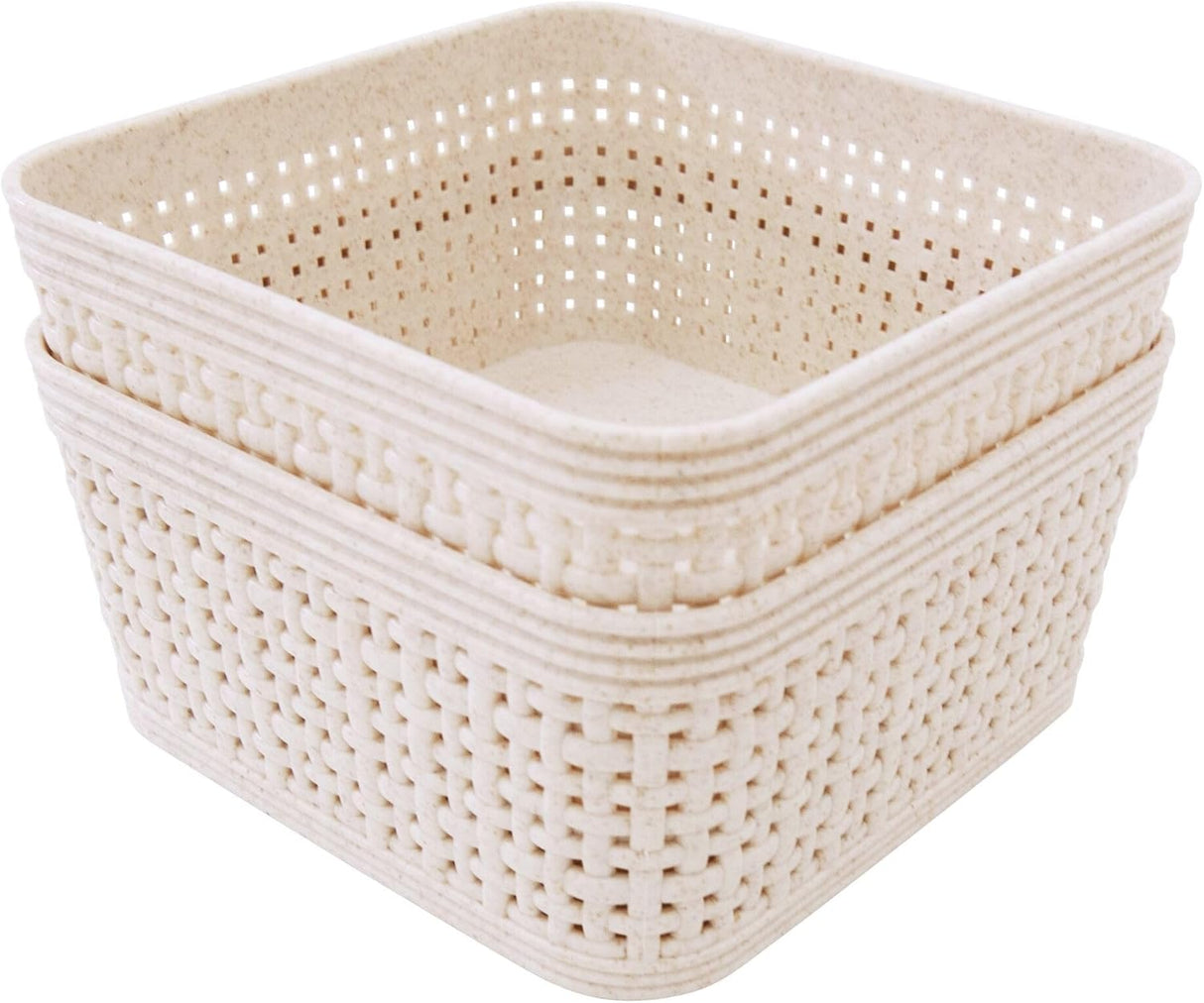 Woven Design Storage Basket | Stackable Plastic Organisers - Set of 2 (12 x 12cm)