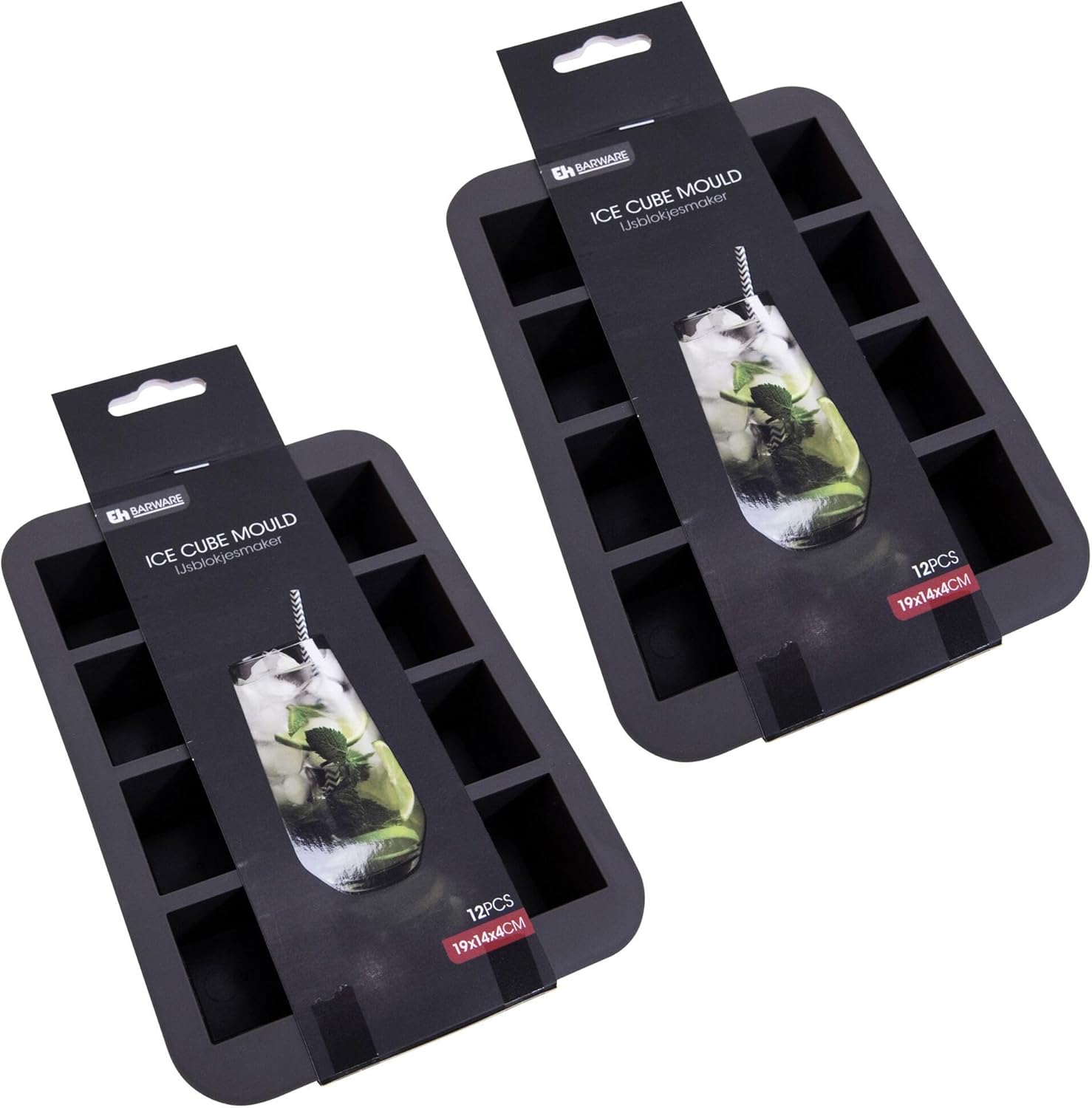 Black Silicone 12 Square Ice Cube Tray – Flexible, Easy Release Ice Cube Moulds - Perfect for Whiskey, Cocktails & Cold Drinks (12 Cubes (Square))