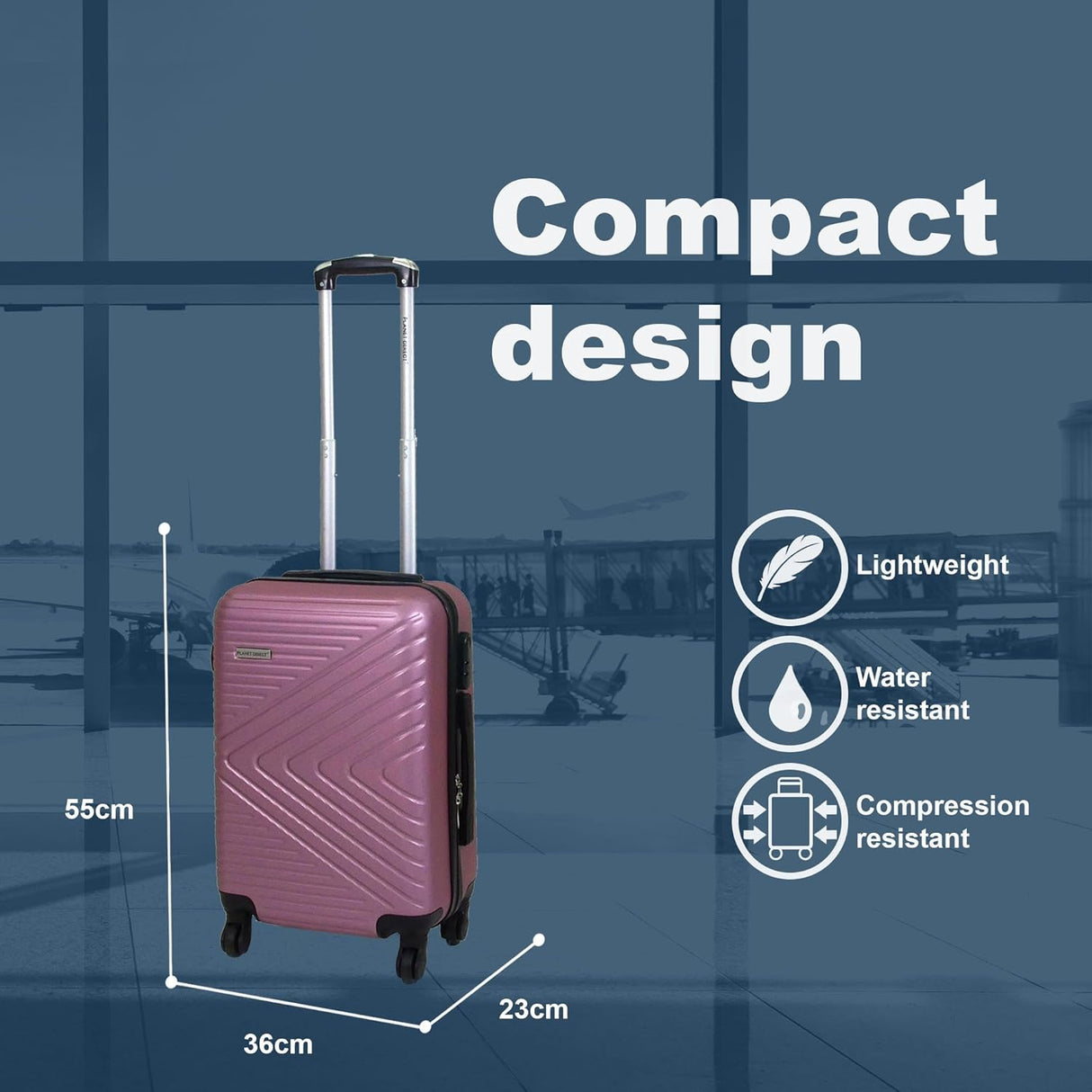 Planet Direct Cabin Suitcase (55x36x23cm) | Hard Shell Lightweight Suitcase | 3-Digit Lock | 4 Spinner Wheels | Telescopic Handle | Carry On Luggage