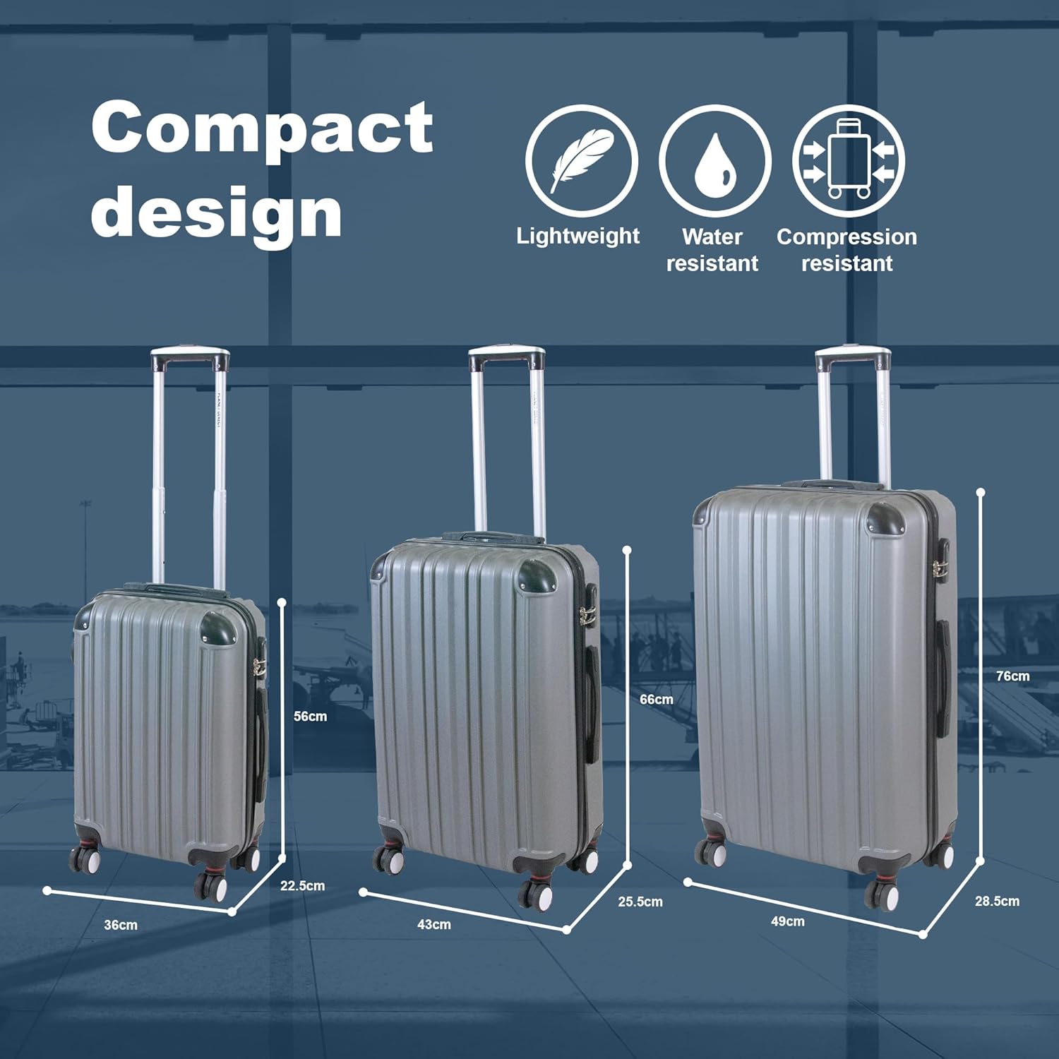 Planet Direct Suitcase Set of 3 Expandable Luggage Set (56,66,76cm) ABS Anti-Scratch Shell 4 Wheel Spinner with 3-Digit Lock Luggage Set
