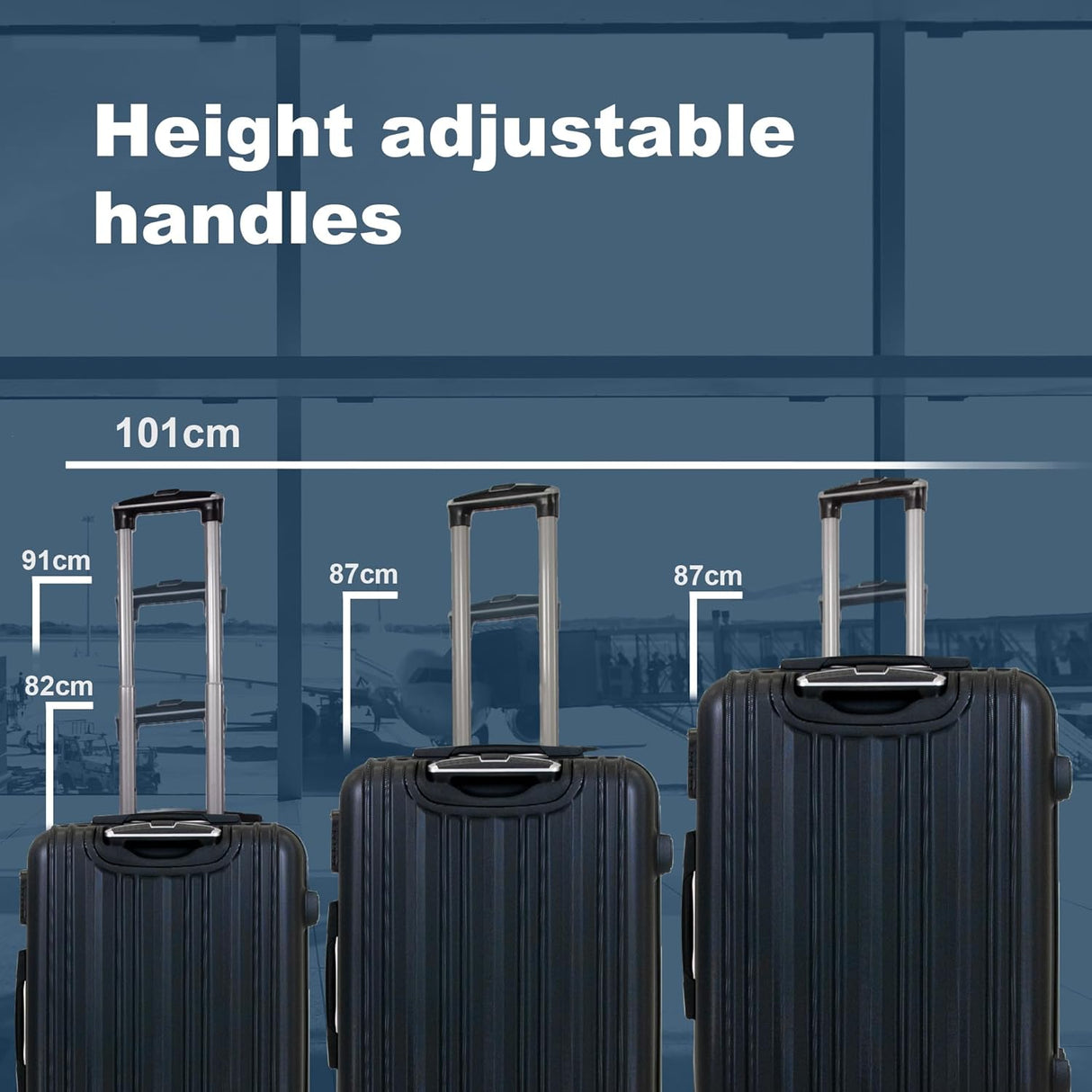 Planet Direct Suitcase Set of 3 Expandable Luggage Set (56,66,76cm) ABS Anti-Scratch Shell 4 Wheel Spinner with 3-Digit Lock Luggage Set