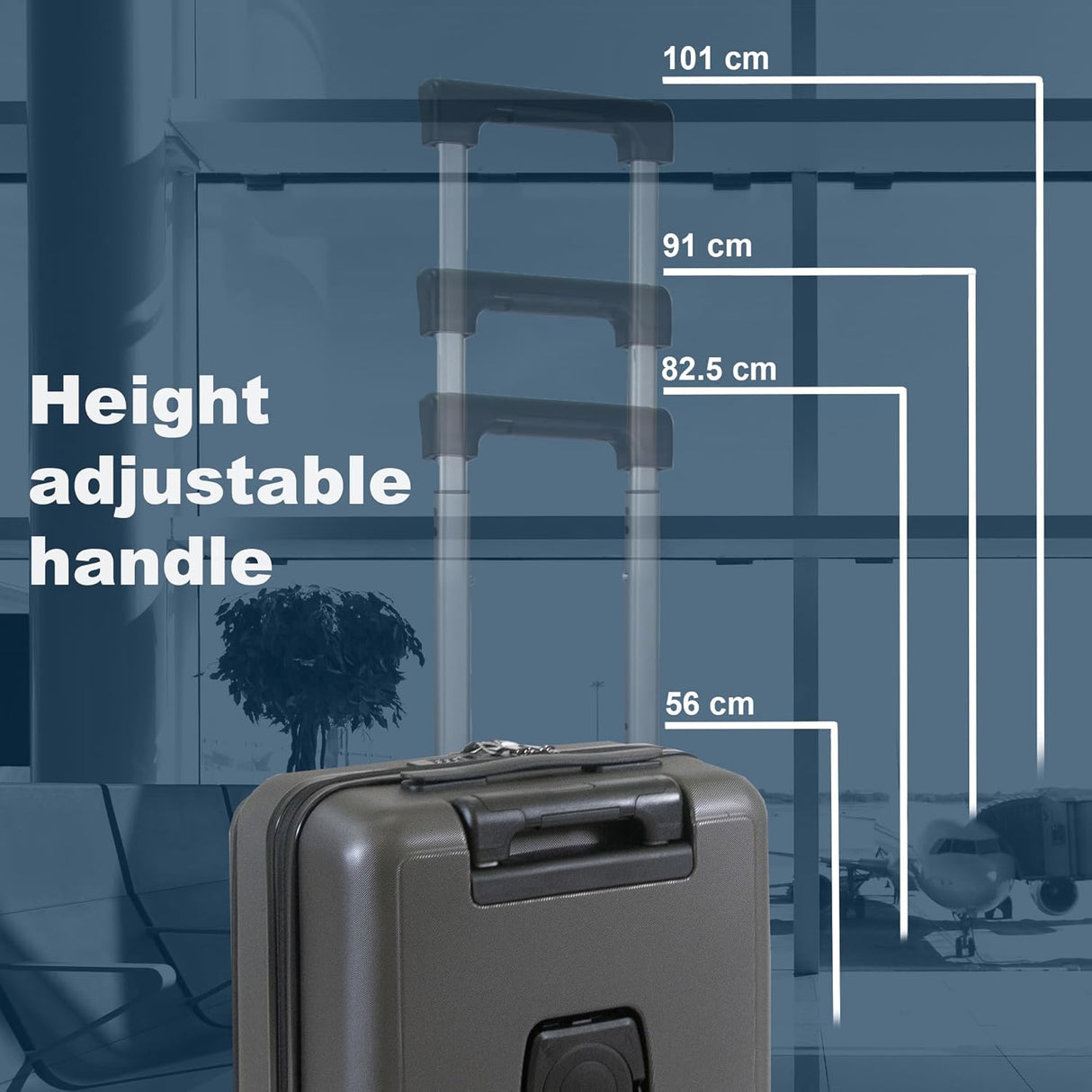 Planet Direct Suitcase (56x35x23cm) with Cup & Phone Holder | Lightweight ABS Hard Shell | Laptop Compartment | 4 Wheel Carry On Luggage Bag