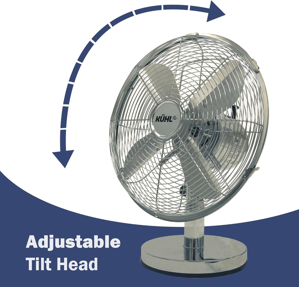 KÜHL 12" Desk Fan Electric Oscillating Metal Cooling Fan with 3 Speed Settings | Adjustable Tilt | Table Fan for Home, Office or Bedroom | Easy to Assemble