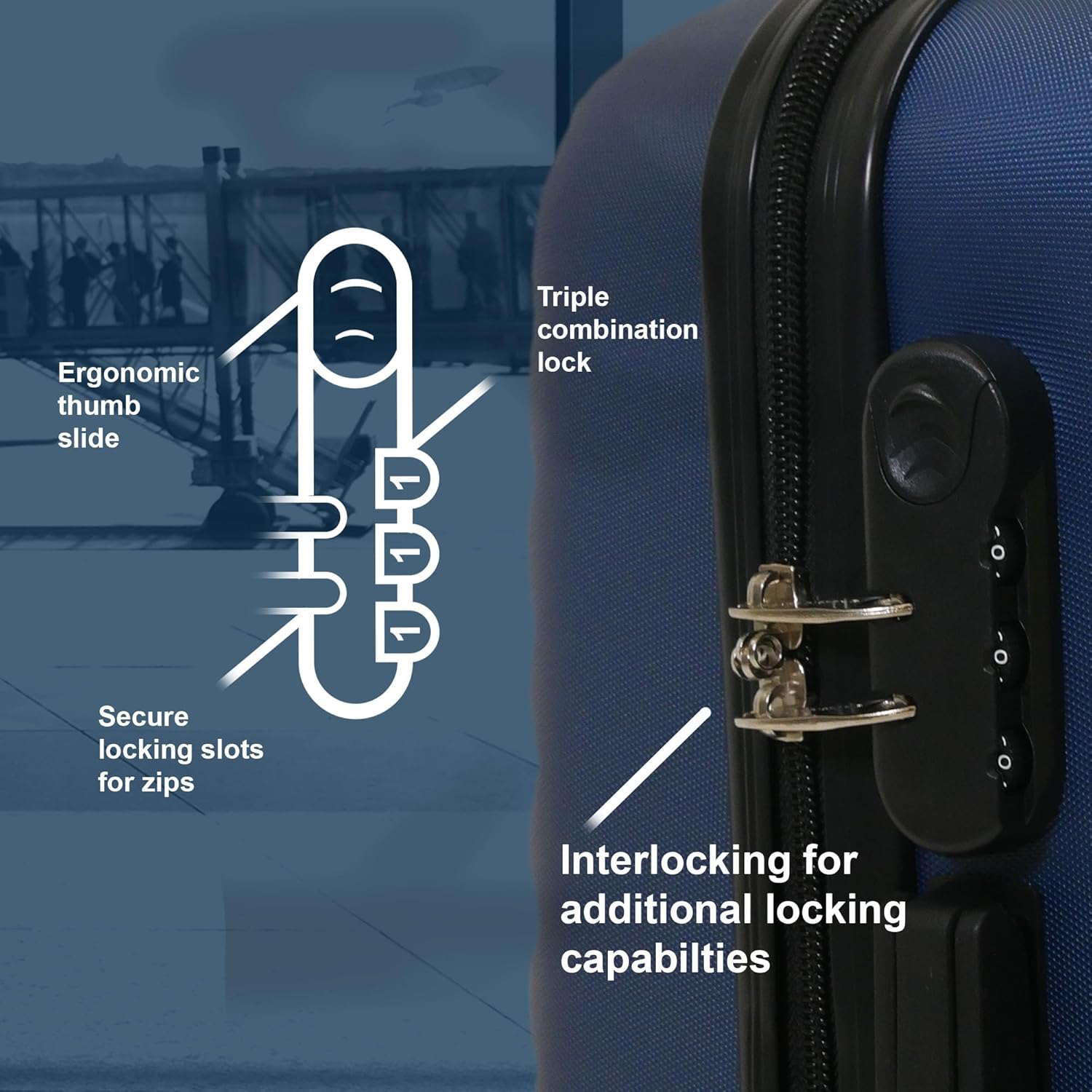 Planet Direct Cabin Suitcase (55x36x23cm) | Hard Shell Lightweight Suitcase | 3-Digit Lock | 4 Spinner Wheels | Telescopic Handle | Carry On Luggage