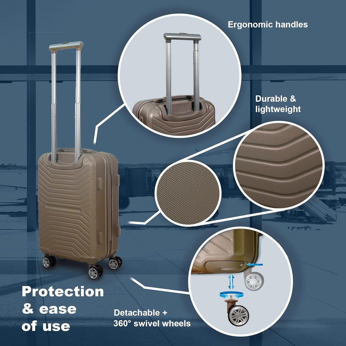 Planet Direct Suitcase (51x35x23cm) Lightweight ABS Hard Shell 4 Detachable Spinner Wheels Luggage Bag