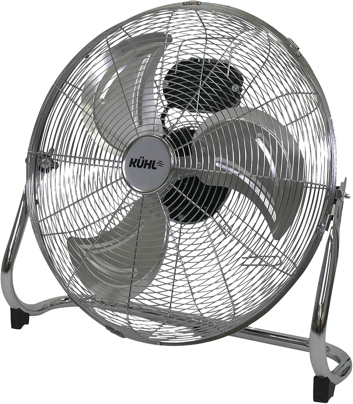 KÜHL Chrome Metal Floor Fan – 3 Speed Settings, Adjustable Tilt, No Assembly Required – Powerful Electric Desk & Room Fan for Home or Office