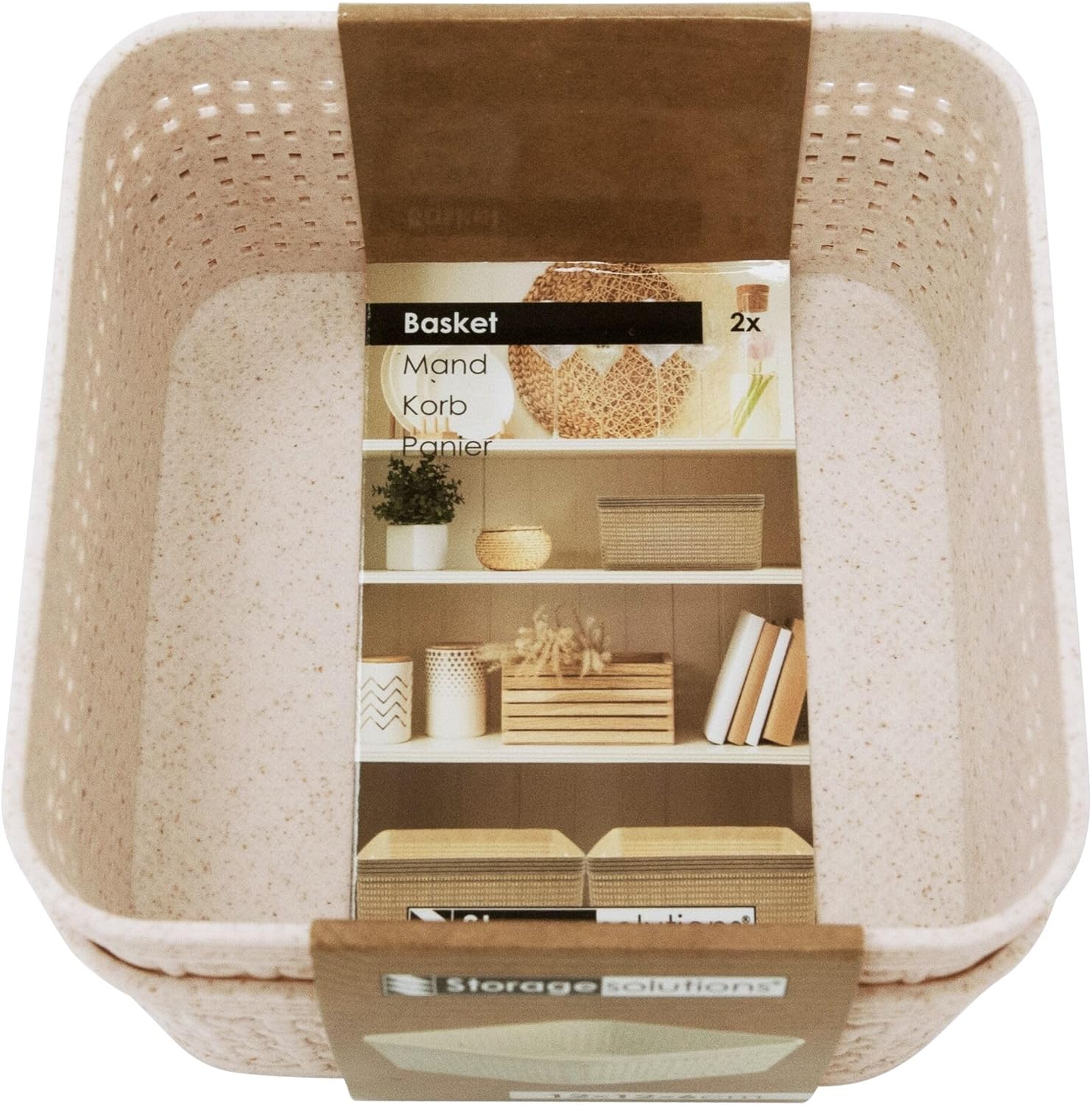 Woven Design Storage Basket | Stackable Plastic Organisers - Set of 2 (12 x 12cm)