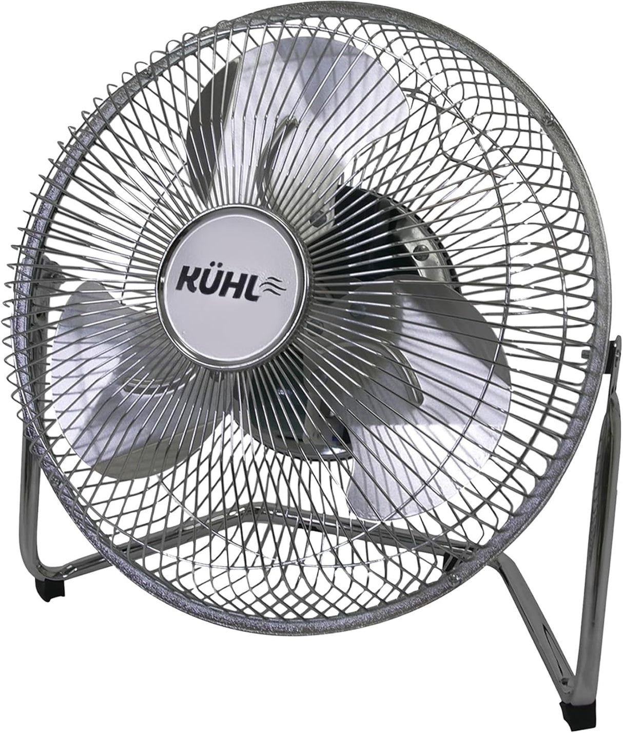 KÜHL Chrome Metal Floor Fan – 3 Speed Settings, Adjustable Tilt, No Assembly Required – Powerful Electric Desk & Room Fan for Home or Office