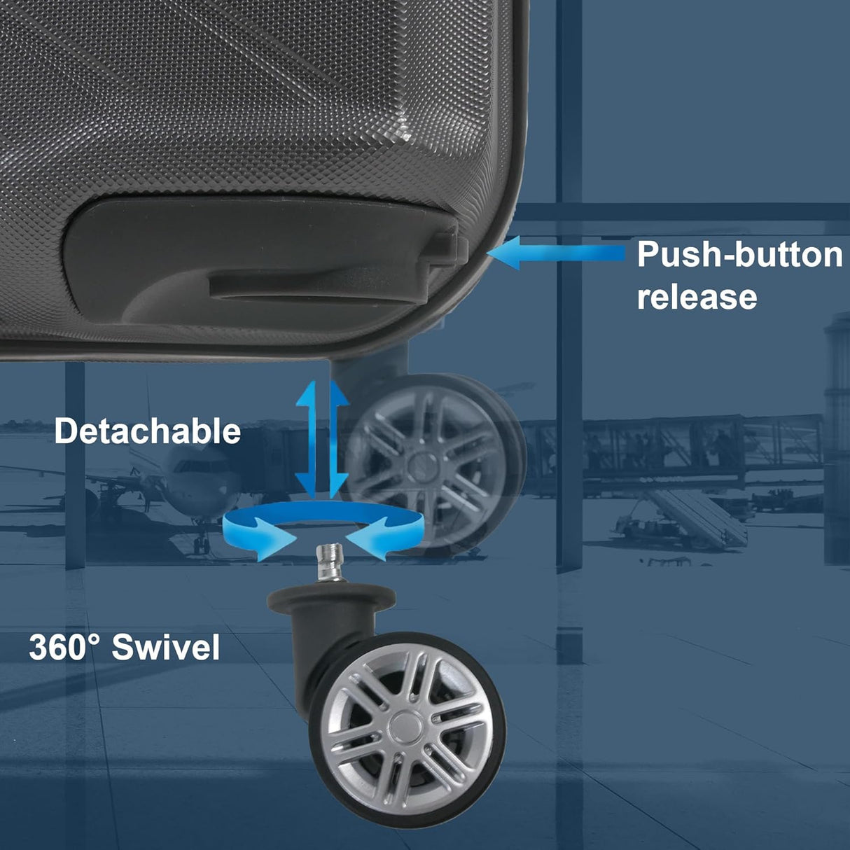 Planet Direct Suitcase (51x35x23cm) Lightweight ABS Hard Shell 4 Detachable Spinner Wheels Luggage Bag