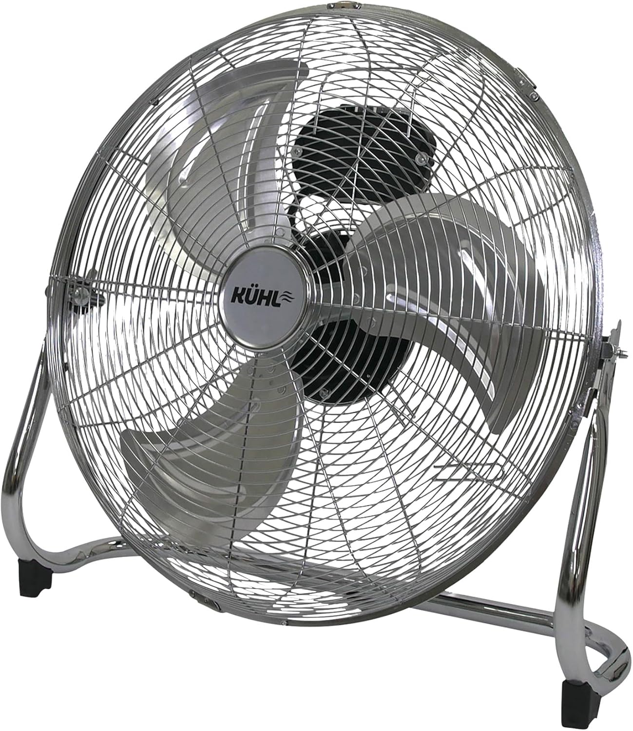 KÜHL Chrome Metal Floor Fan – 3 Speed Settings, Adjustable Tilt, No Assembly Required – Powerful Electric Desk & Room Fan for Home or Office