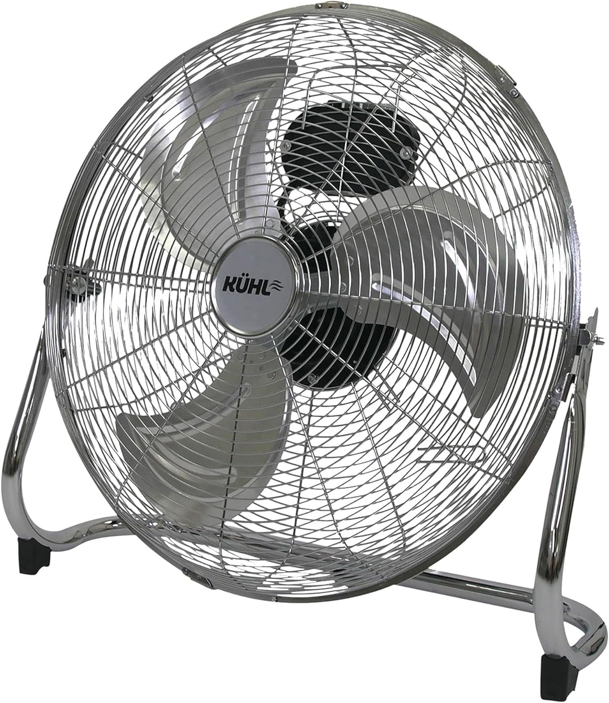 KÜHL Chrome Metal Floor Fan – 3 Speed Settings, Adjustable Tilt, No Assembly Required – Powerful Electric Desk & Room Fan for Home or Office