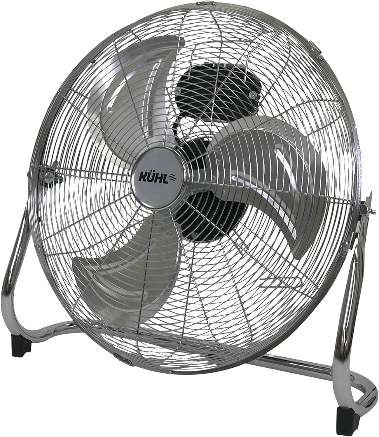 KÜHL Chrome Metal Floor Fan – 3 Speed Settings, Adjustable Tilt, No Assembly Required – Powerful Electric Desk & Room Fan for Home or Office
