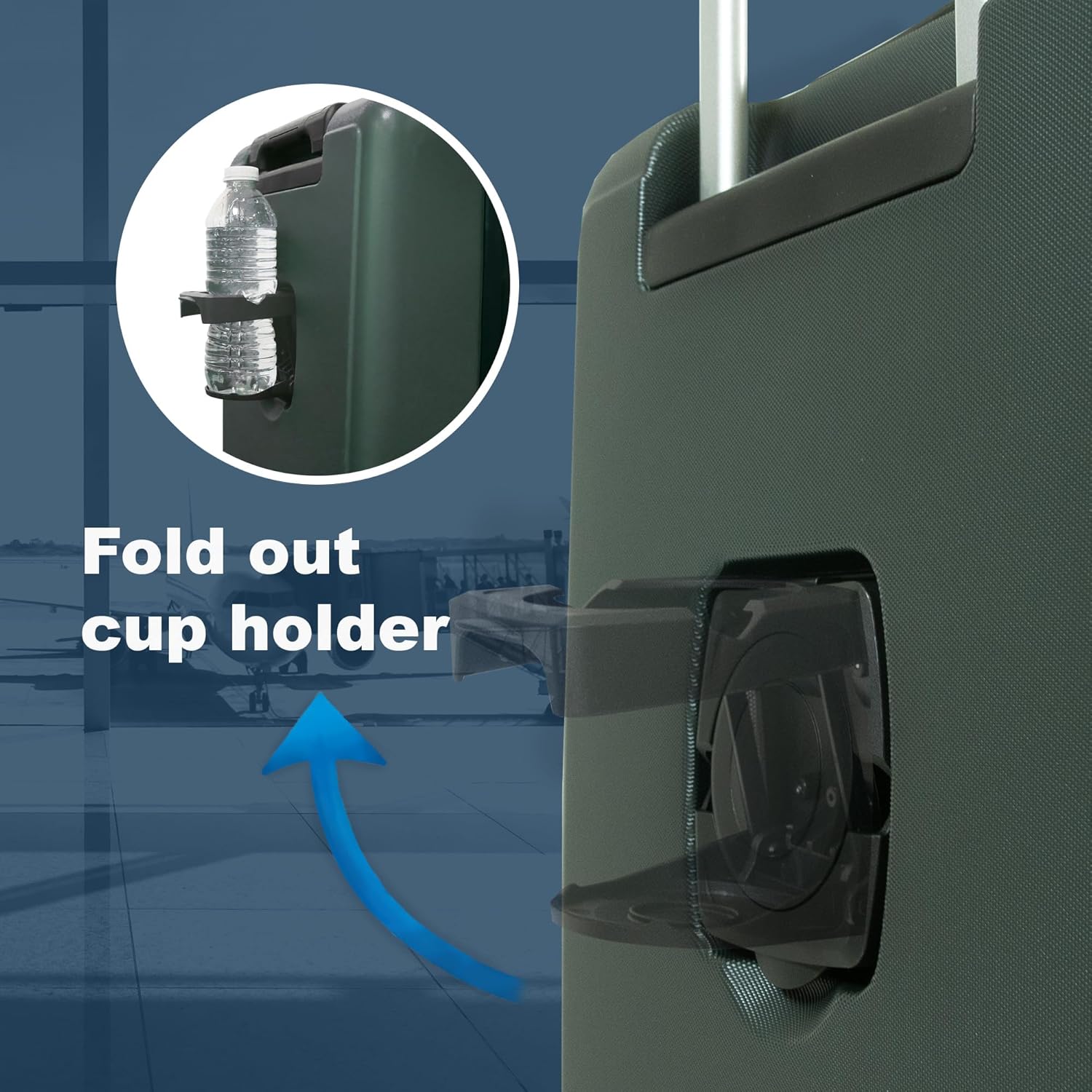 Planet Direct Suitcase (56x35x23cm) with Cup & Phone Holder | Lightweight ABS Hard Shell | Laptop Compartment | 4 Wheel Carry On Luggage Bag