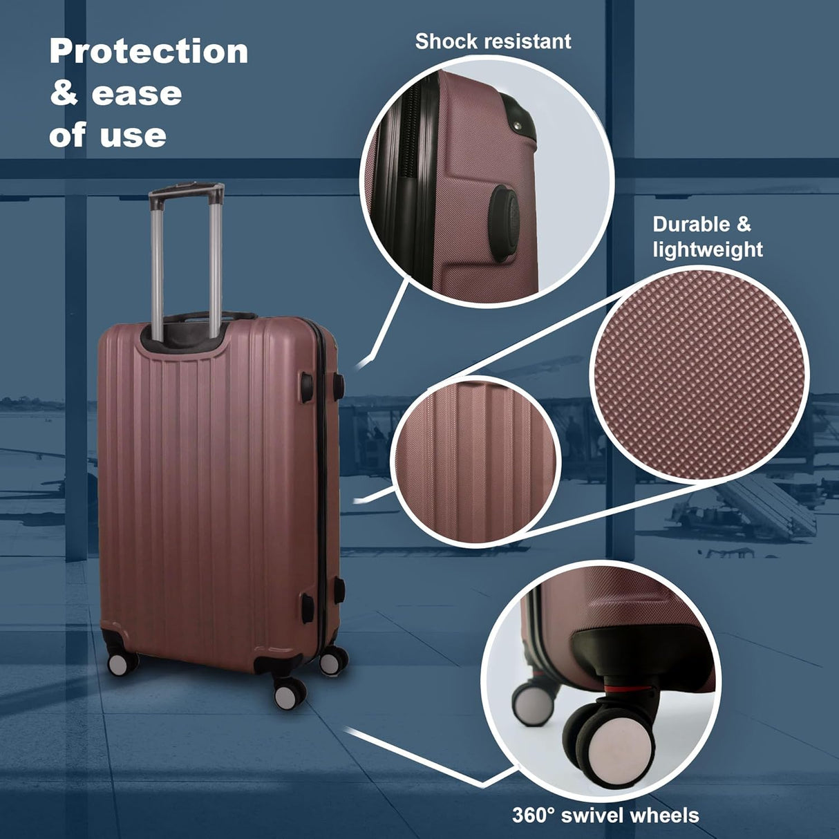 Planet Direct Suitcase Set of 3 Expandable Luggage Set (56,66,76cm) ABS Anti-Scratch Shell 4 Wheel Spinner with 3-Digit Lock Luggage Set
