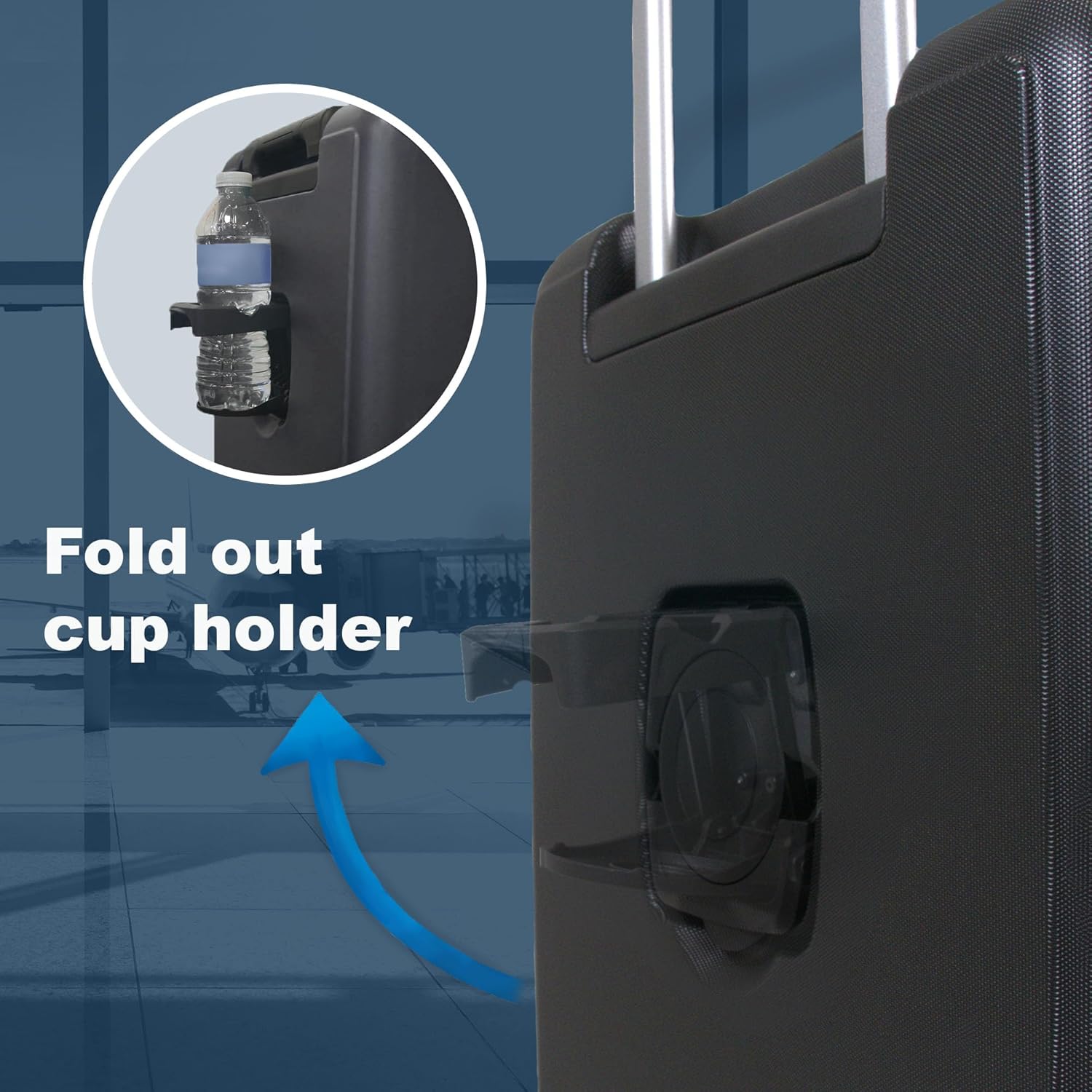 Planet Direct Suitcase (56x36x24cm) with Cup & Phone Holder | USB Port | Lightweight ABS Hybrid Shell | 4 Spinner Wheels | Laptop Pouch | Travel