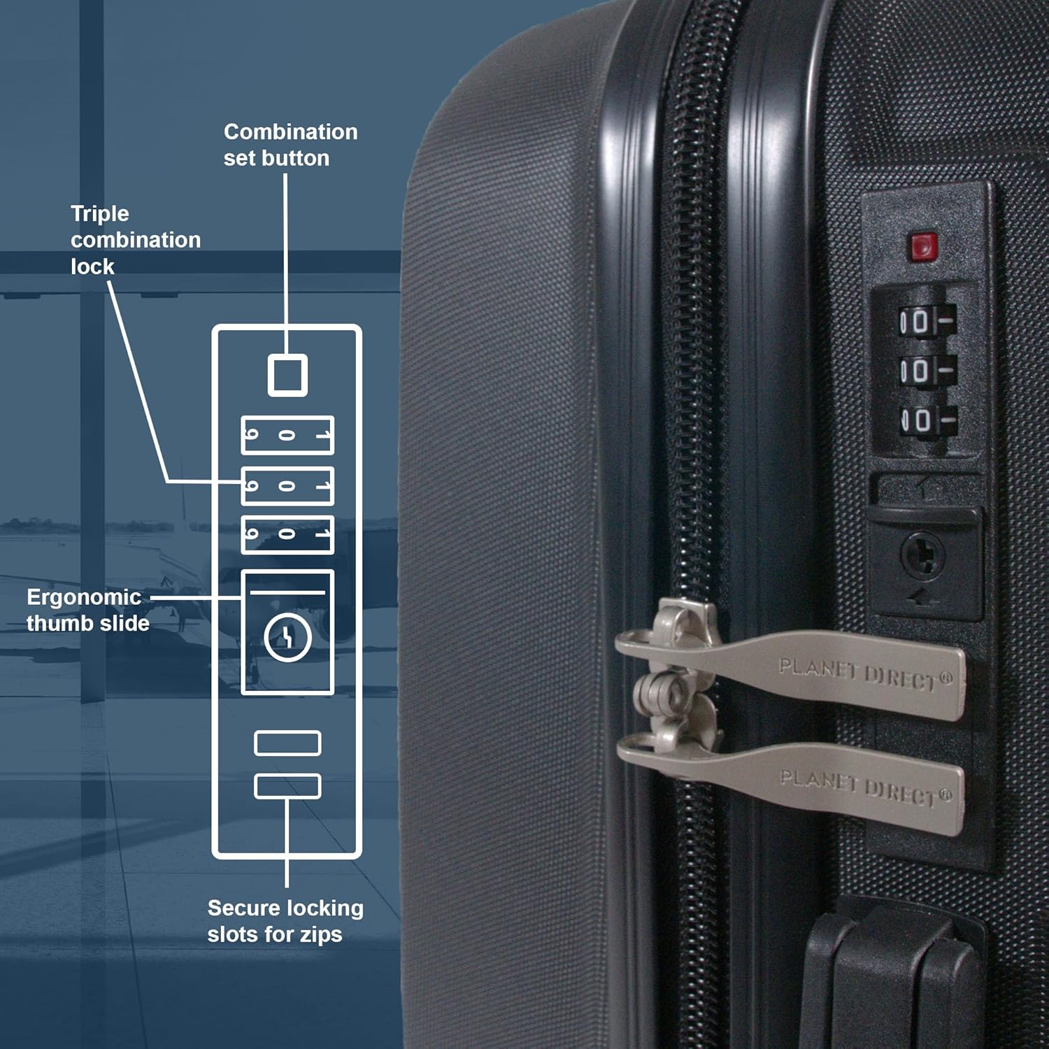 Planet Direct Suitcase (51x35x23cm) Lightweight ABS Hard Shell 4 Detachable Spinner Wheels Luggage Bag