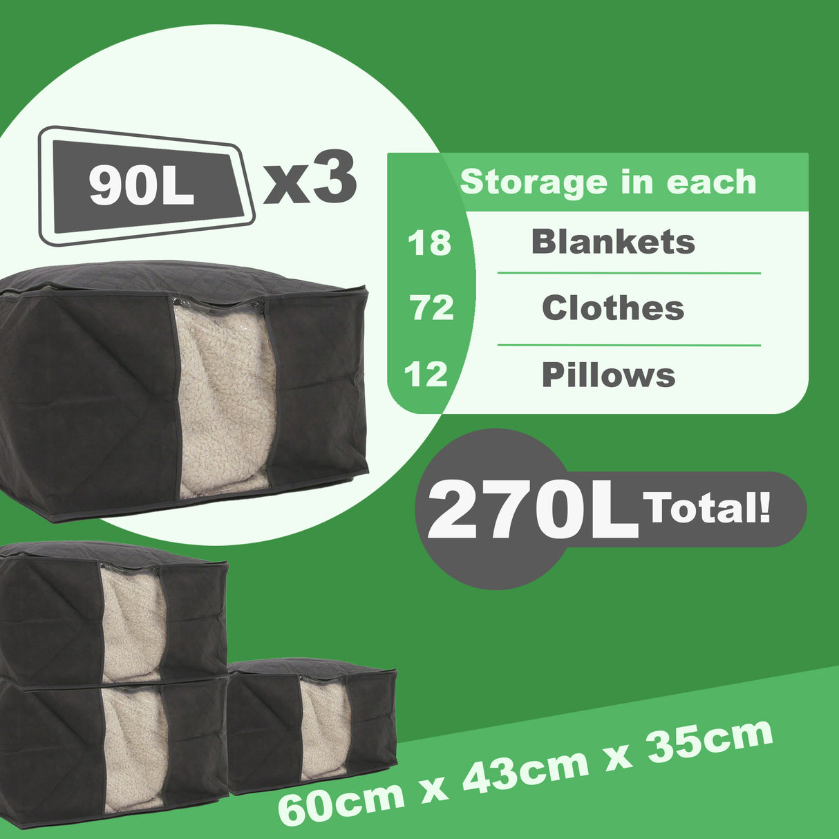 Set Of 3 90L Underbed Storage Boxes