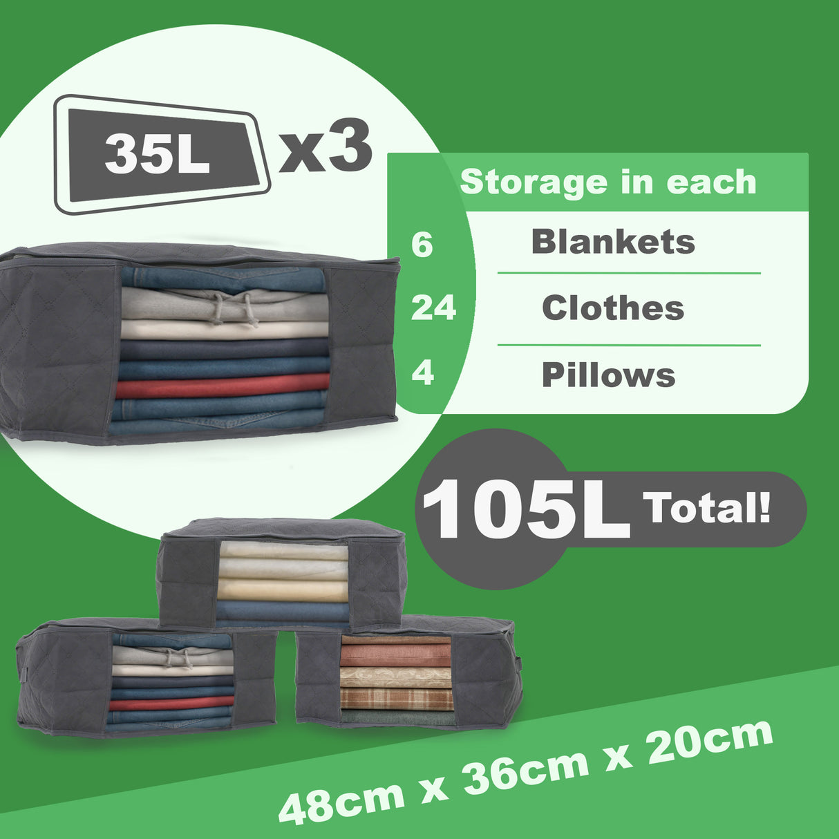 Set of 3 35L Underbed Storage Bags