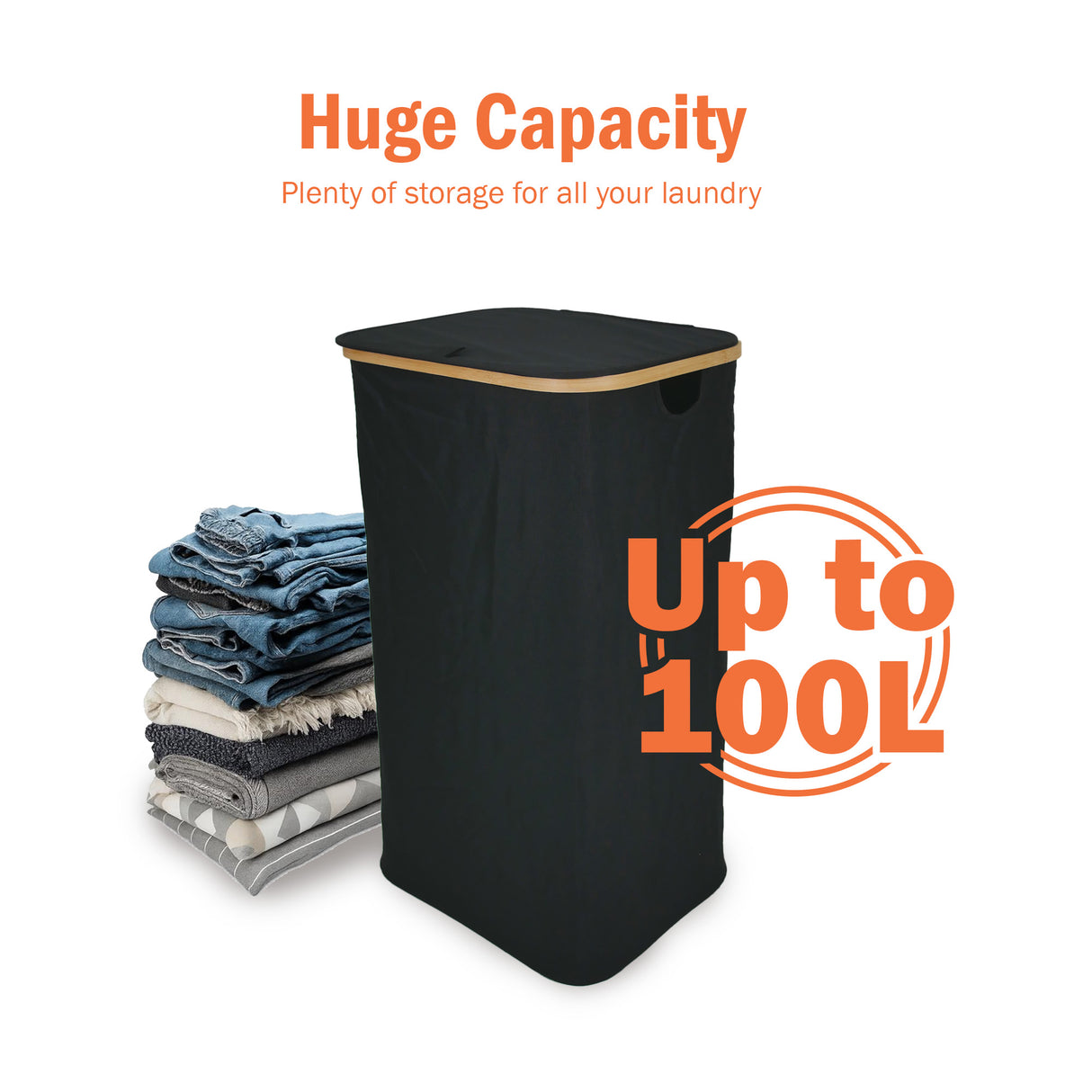100L Bamboo Laundry Basket Storage Hamper with Removeable Inner Bag