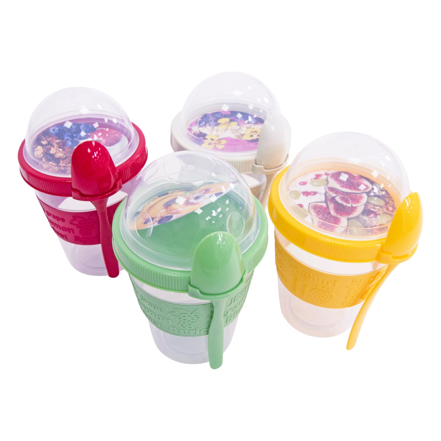 Clear Portable Cereal & Yoghurt Cups with Lids and Spoons – Reusable Overnight Oats Jar On The Go Breakfast Pots - BPA Free (Set Of 4)