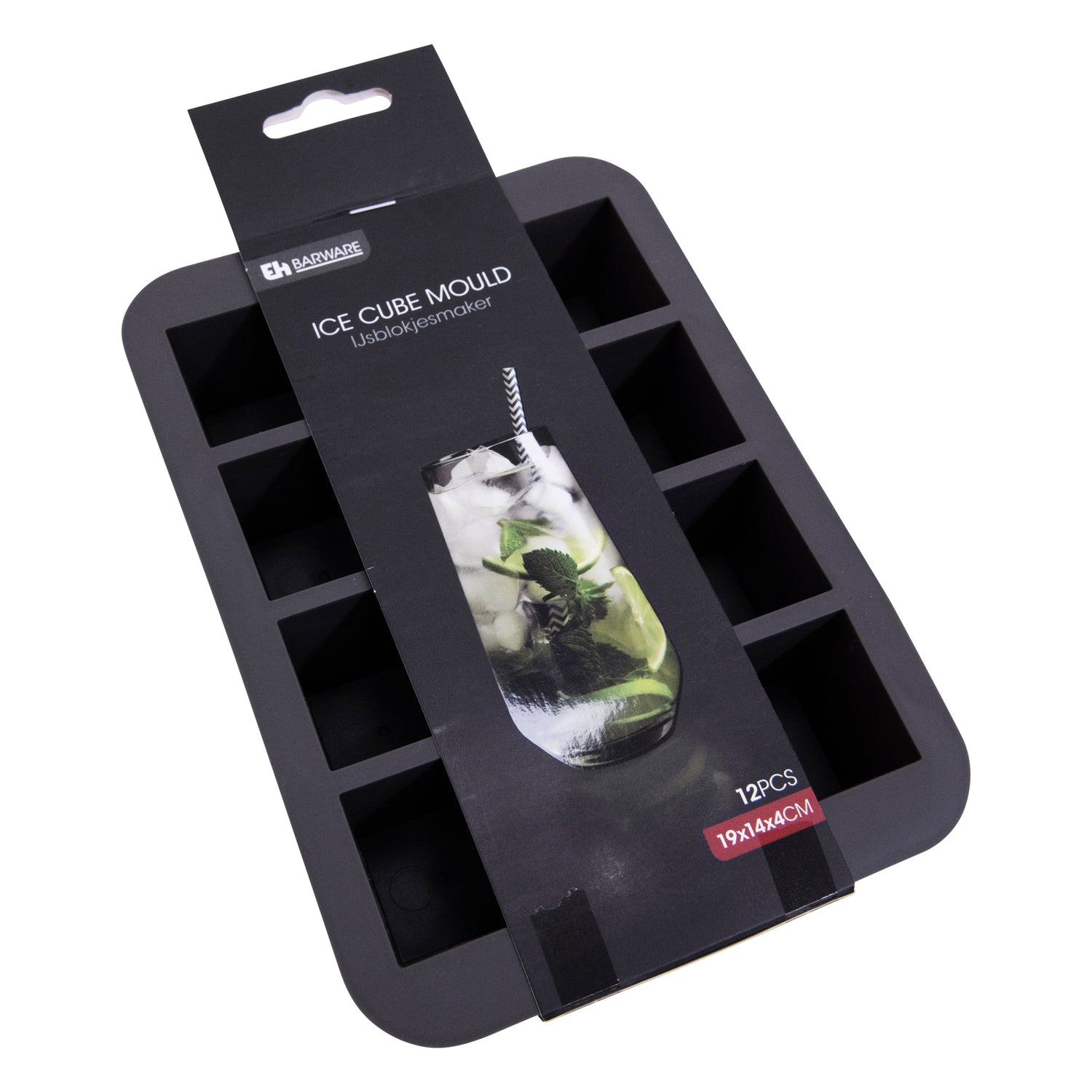 Black Silicone 12 Square Ice Cube Tray – Flexible, Easy Release Ice Cube Moulds - Perfect for Whiskey, Cocktails & Cold Drinks (12 Cubes (Square))