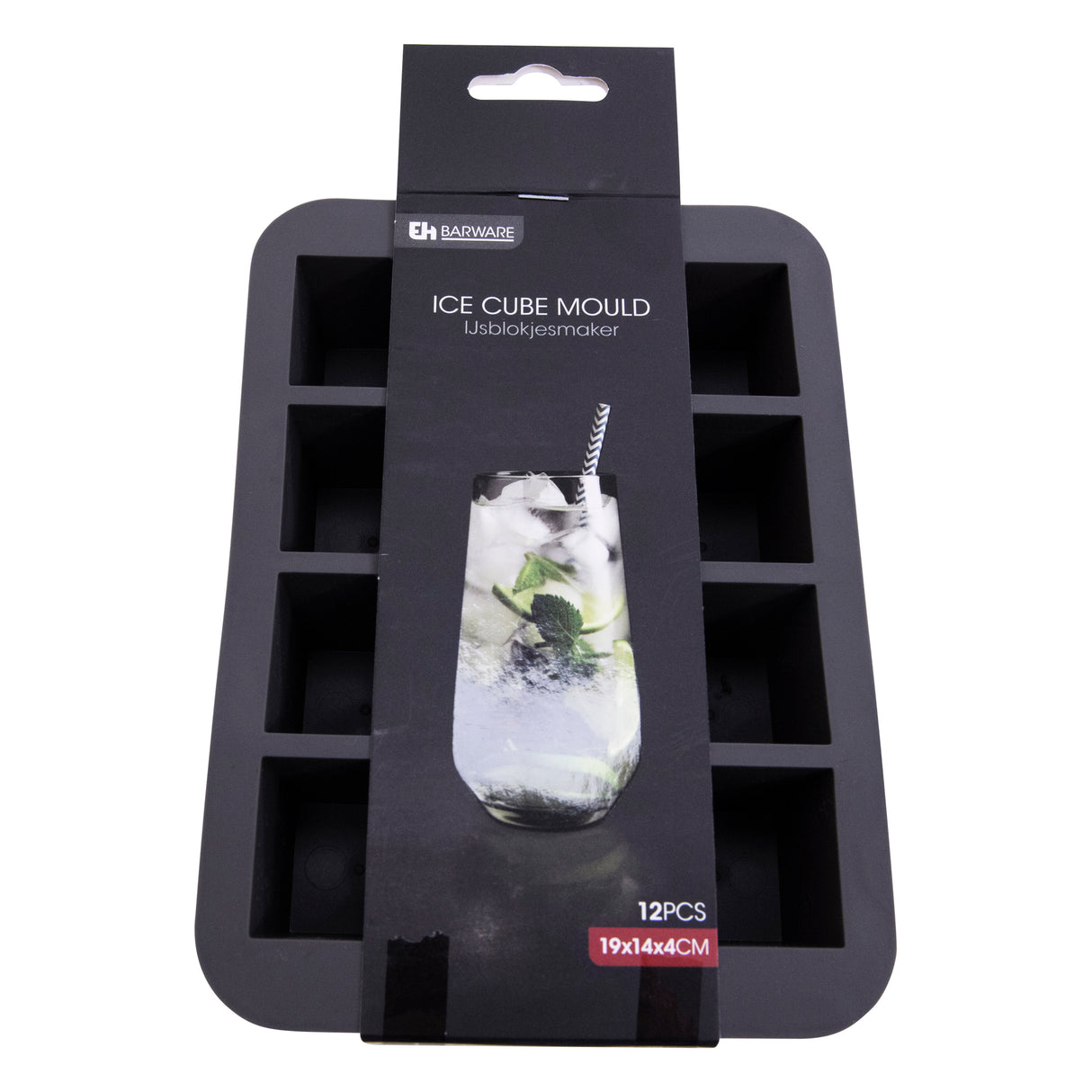 Black Silicone 12 Square Ice Cube Tray – Flexible, Easy Release Ice Cube Moulds - Perfect for Whiskey, Cocktails & Cold Drinks (12 Cubes (Square))