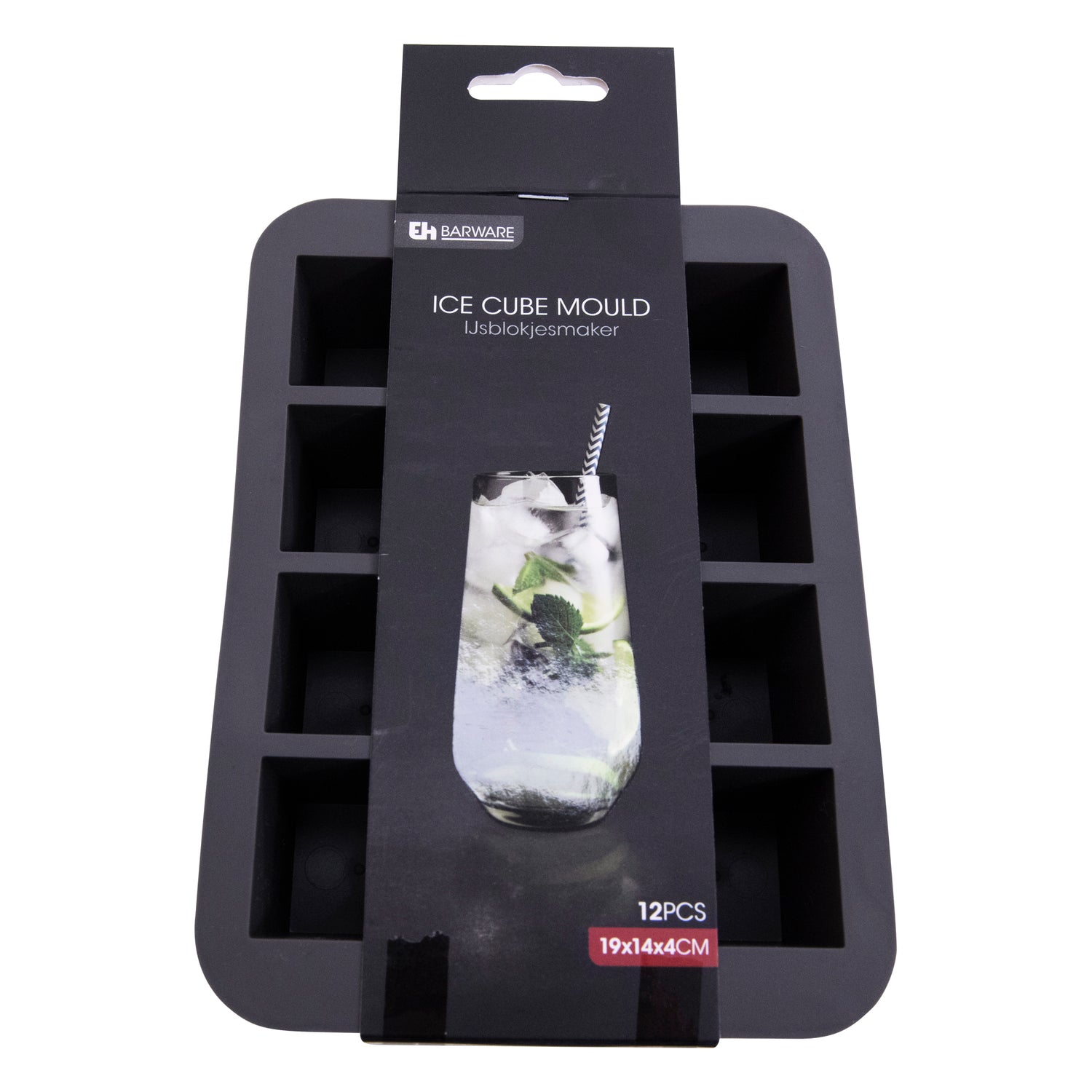 Black Silicone 12 Square Ice Cube Tray – Flexible, Easy Release Ice Cube Moulds - Perfect for Whiskey, Cocktails & Cold Drinks (12 Cubes (Square))