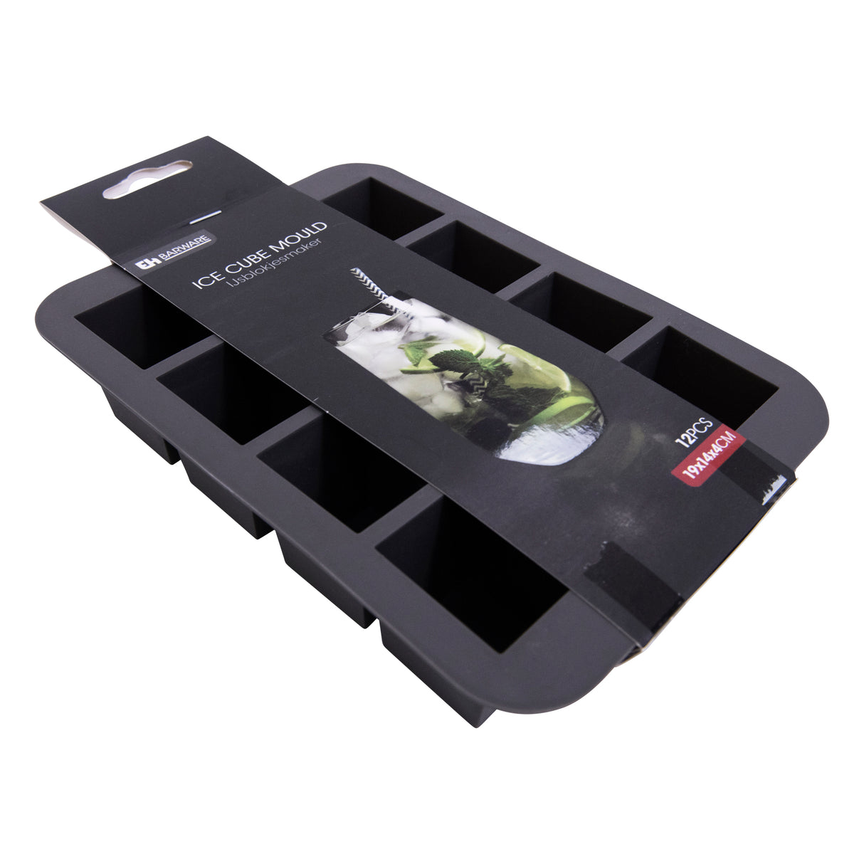 Black Silicone 12 Square Ice Cube Tray – Flexible, Easy Release Ice Cube Moulds - Perfect for Whiskey, Cocktails & Cold Drinks (12 Cubes (Square))