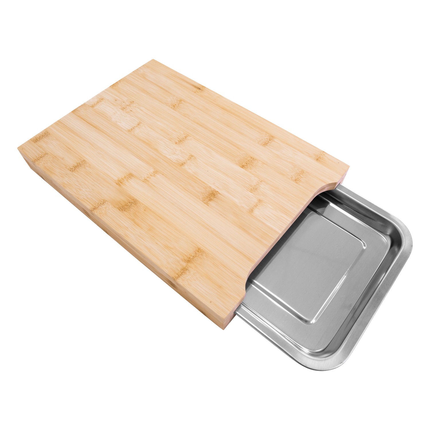Bamboo Chopping Board with Sliding Stainless Steel Tray | Durable Eco Friendly Wooden Cutting Board for Meal Prep | 35x25x4cm