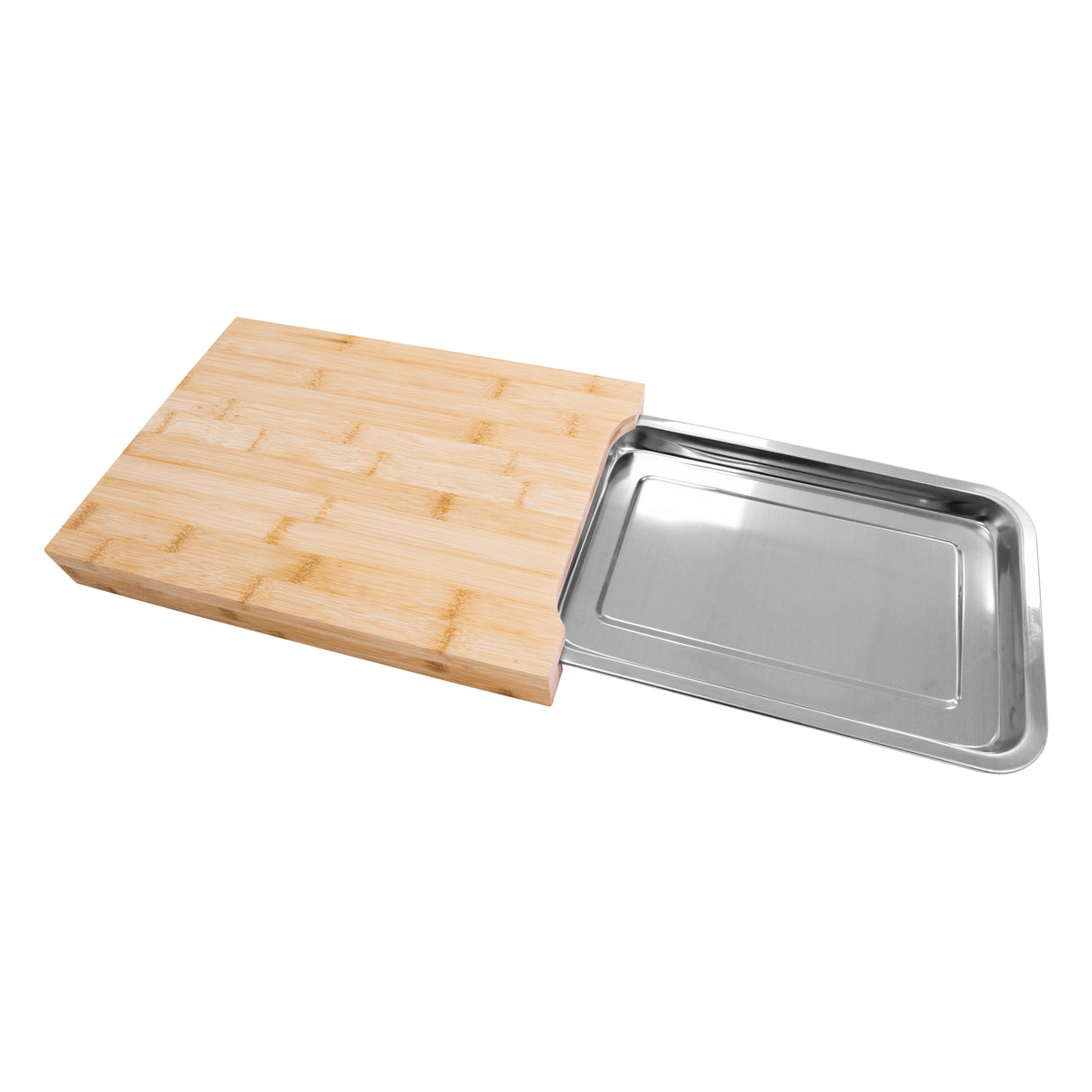 Bamboo Chopping Board with Sliding Stainless Steel Tray | Durable Eco Friendly Wooden Cutting Board for Meal Prep | 35x25x4cm