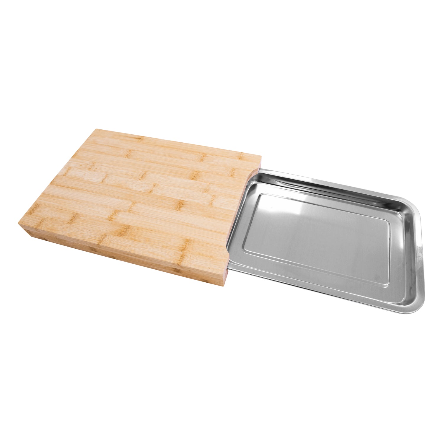 Bamboo Chopping Board with Sliding Stainless Steel Tray | Durable Eco Friendly Wooden Cutting Board for Meal Prep | 35x25x4cm