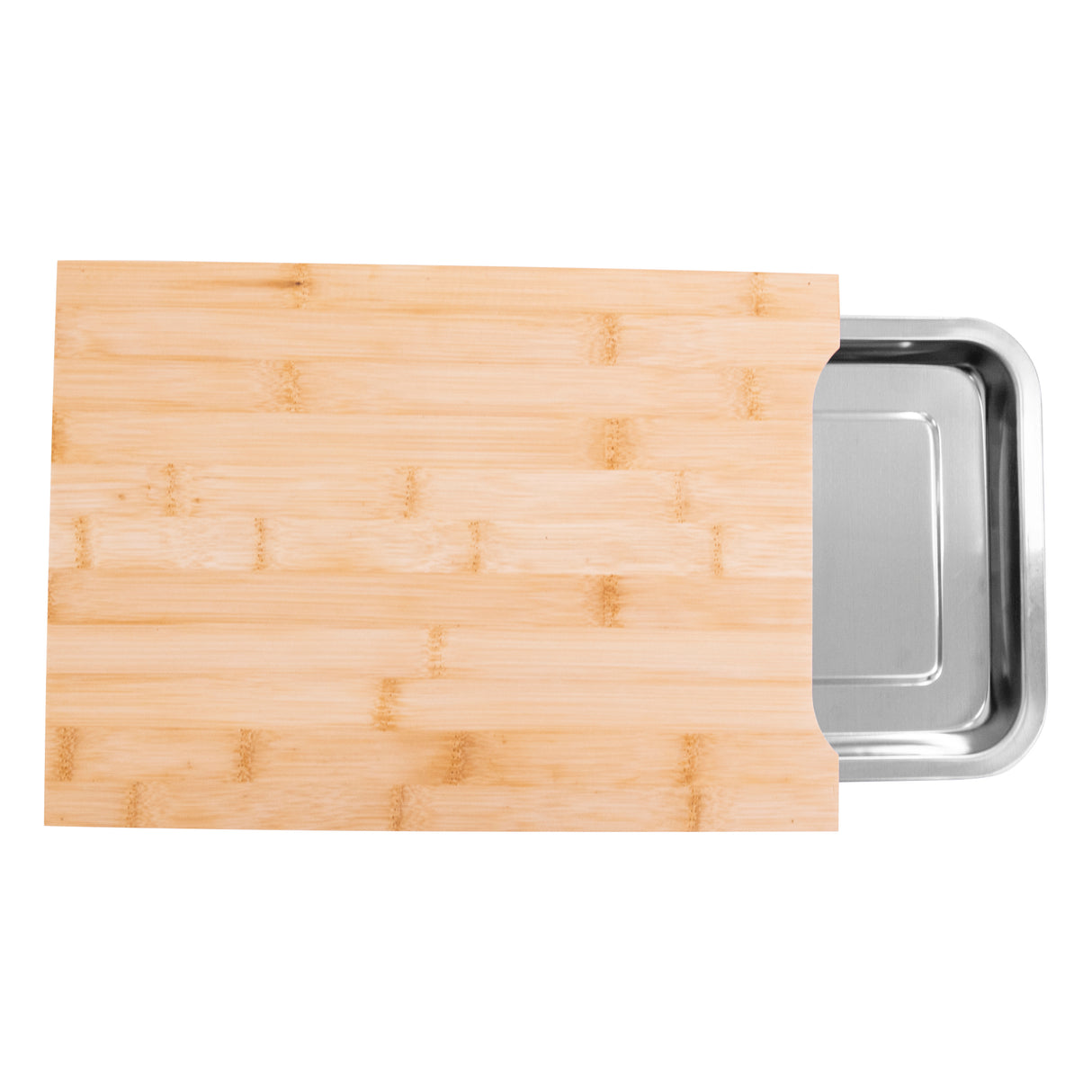 Bamboo Chopping Board with Sliding Stainless Steel Tray | Durable Eco Friendly Wooden Cutting Board for Meal Prep | 35x25x4cm