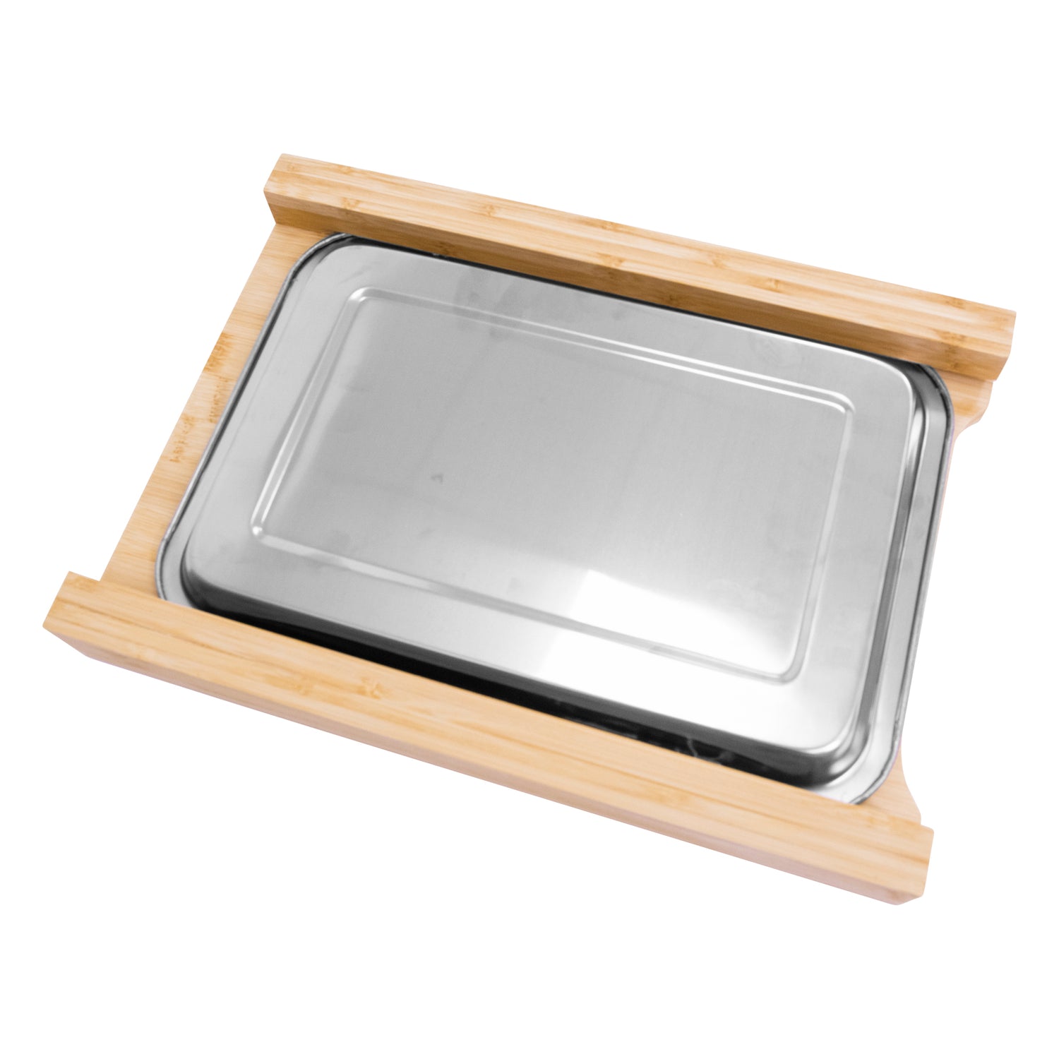 Bamboo Chopping Board with Sliding Stainless Steel Tray | Durable Eco Friendly Wooden Cutting Board for Meal Prep | 35x25x4cm