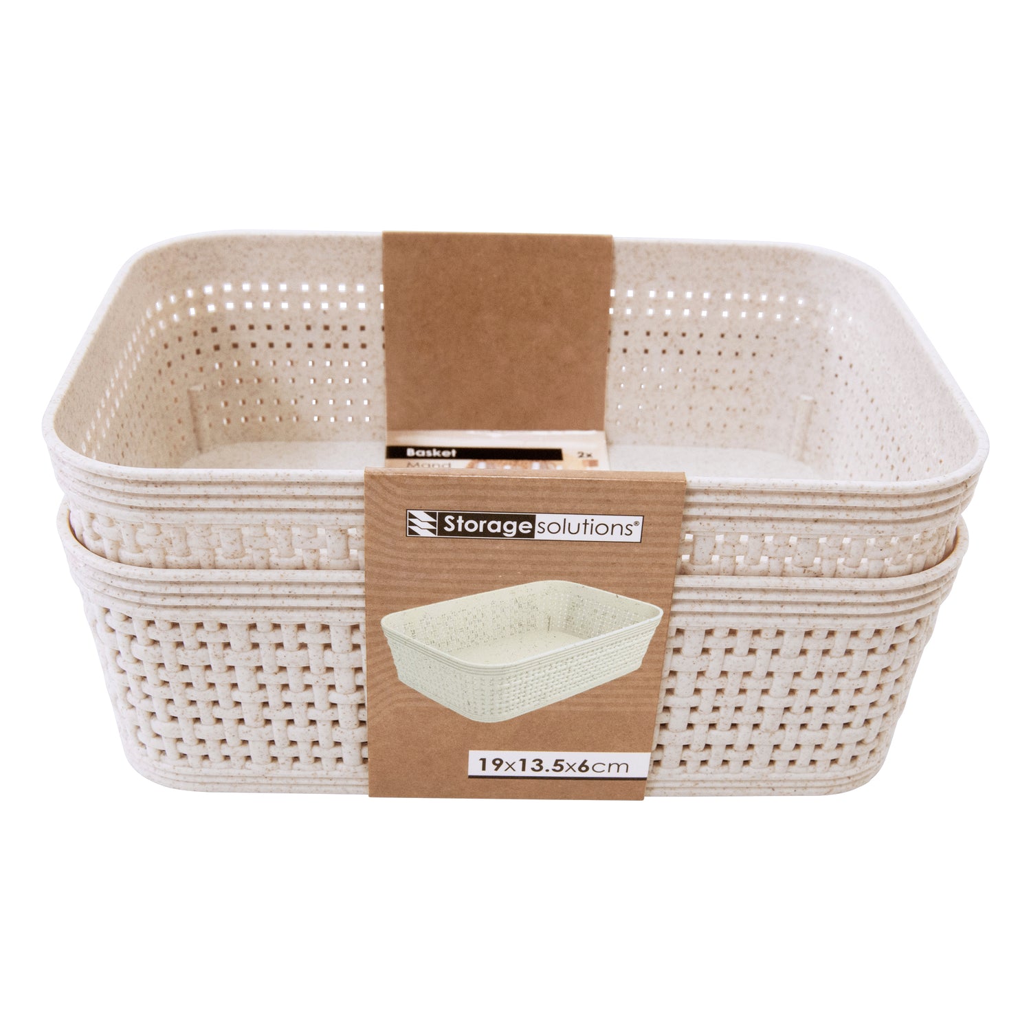 Woven Design Storage Basket | Stackable Plastic Organisers - Set of 2 (19 x 14cm)