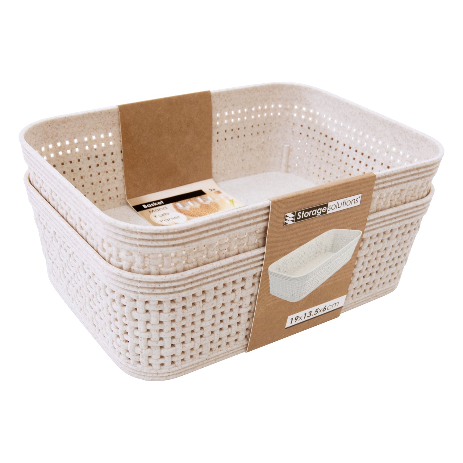 Woven Design Storage Basket | Stackable Plastic Organisers - Set of 2 (19 x 14cm)