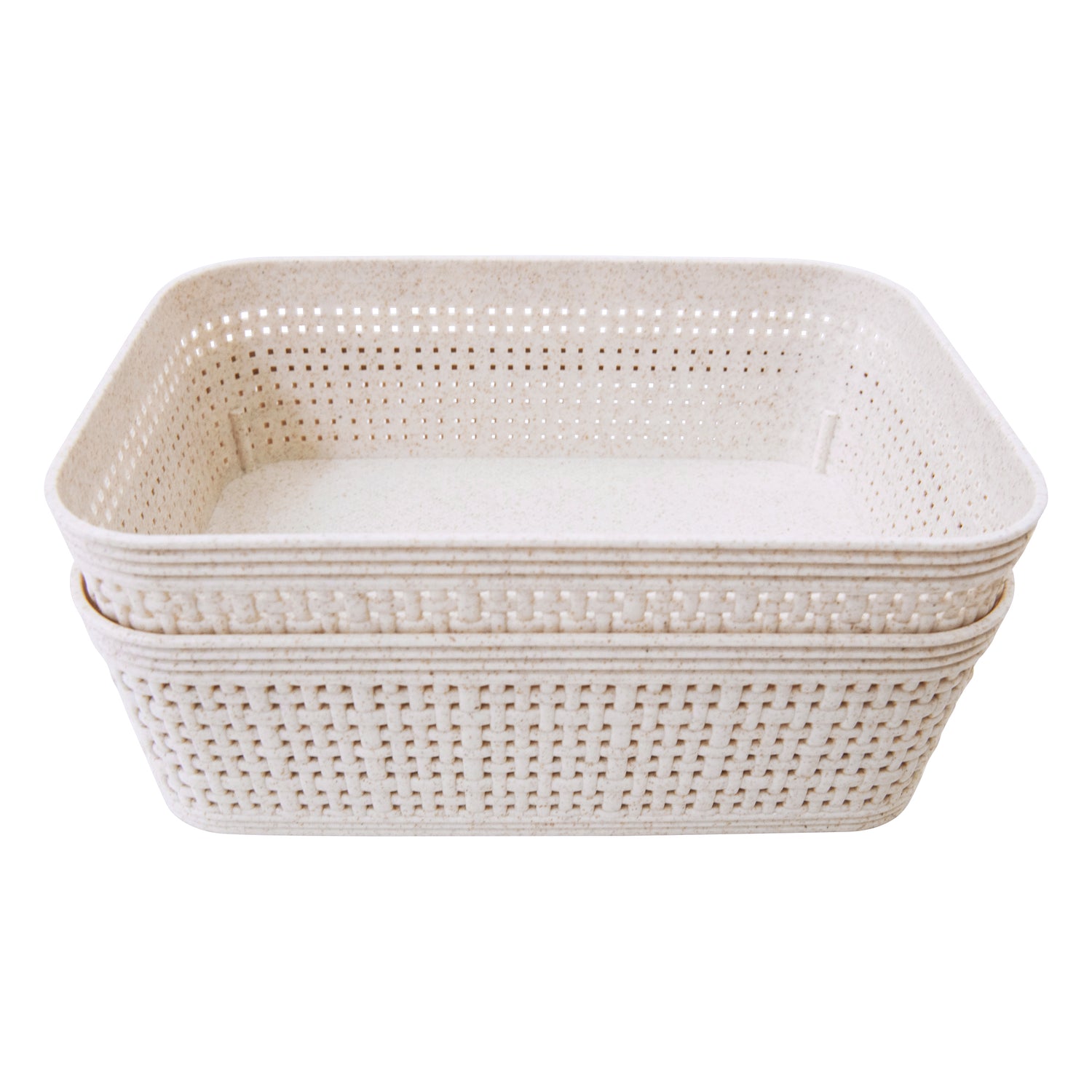 Woven Design Storage Basket | Stackable Plastic Organisers - Set of 2 (19 x 14cm)