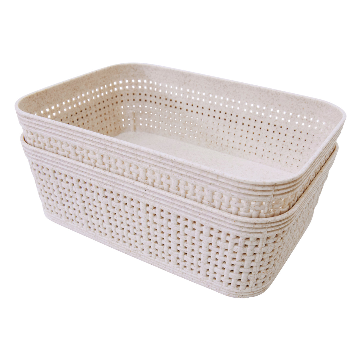 Woven Design Storage Basket | Stackable Plastic Organisers - Set of 2 (19 x 14cm)