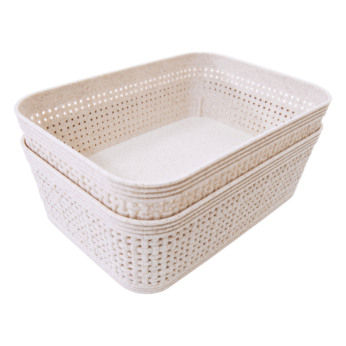 Woven Design Storage Basket | Stackable Plastic Organisers - Set of 2 (19 x 14cm)