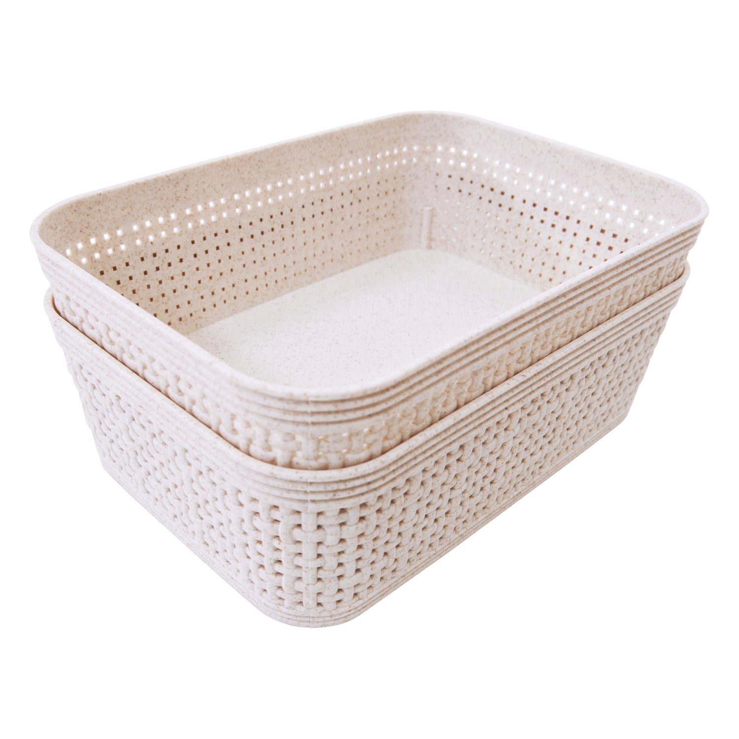 Woven Design Storage Basket | Stackable Plastic Organisers - Set of 2 (19 x 14cm)